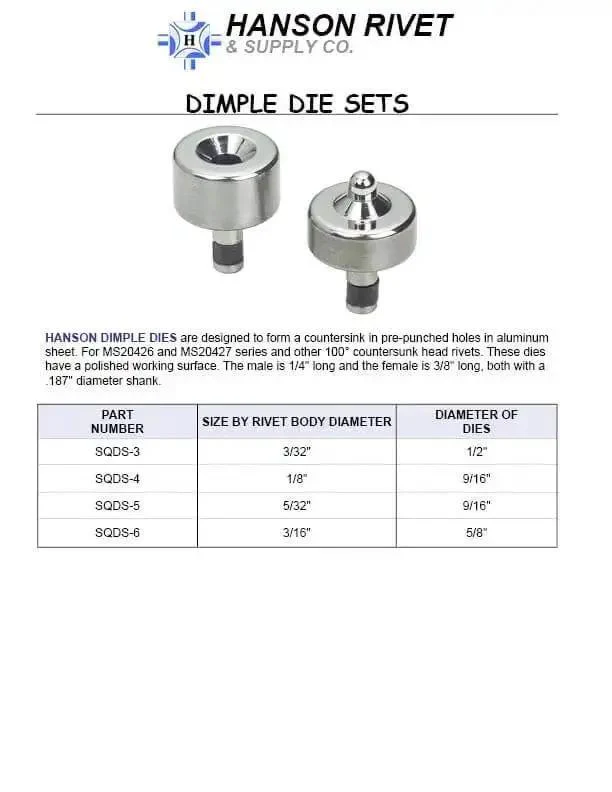 Rivet Dimple Dies For Hundred Degree Countersink In Pre Punch Sheet Metal Holes For Three Thirty Second Inch Rivets, Two Die Set That Replaces Countersunk Drill Bits, Fast And Dead Easy To Use, Recommended Tool HS 30E, Shaft Three Sixteenths Inch - Image 2