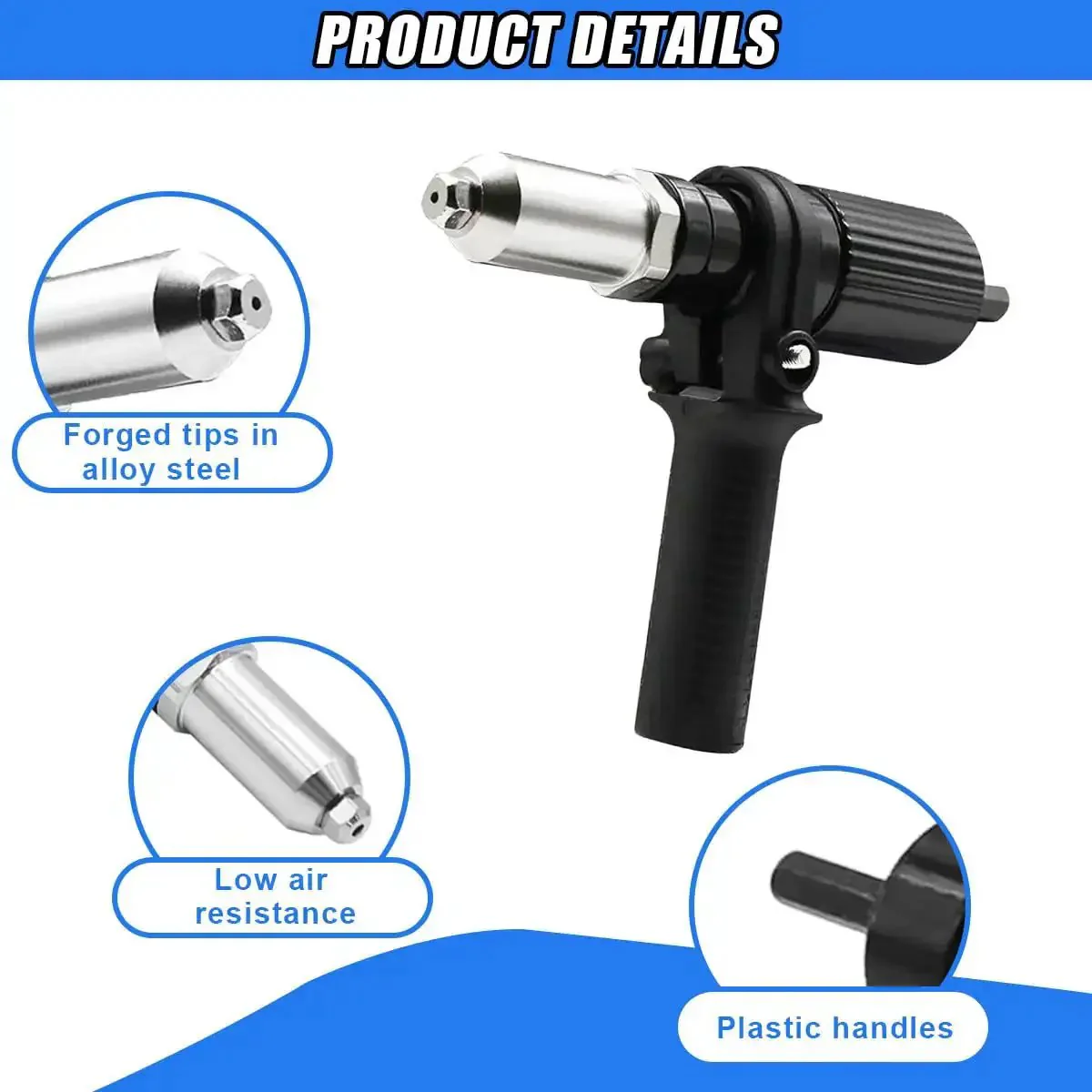 Rivet Drill Adapter Kit For Cordless Drills With Four Rivet Heads 2.4mm 3.2mm 4.0mm 4.8mm Aluminum Alloy Attachment, Easy Quick Change, Rivet Gun Accessory For DIY Projects, Versatile Nut Tool - Image 5