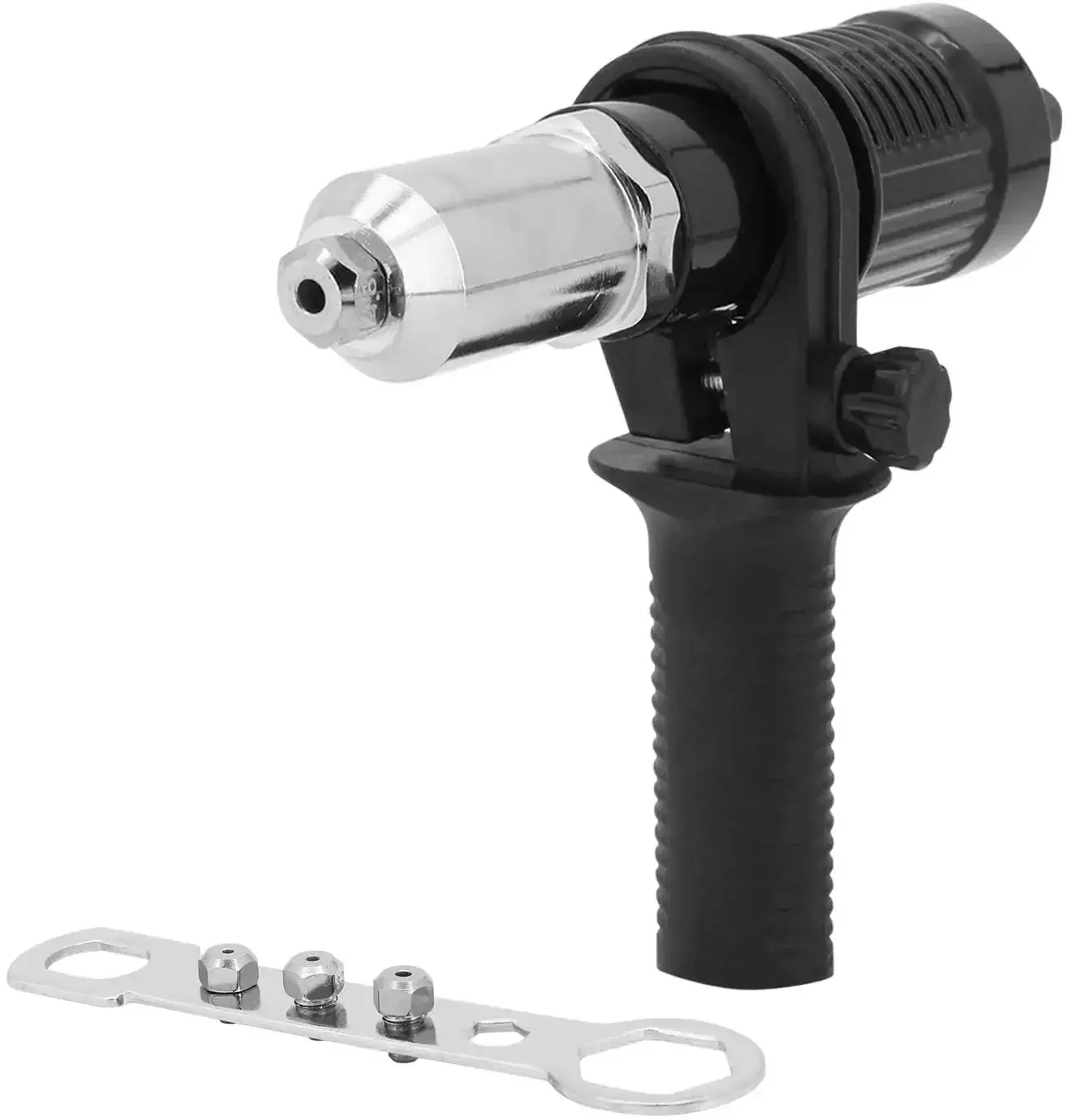 Rivet Gun Adapter Kit With Handle Grip Riveter Drill Attachment For Cordless Electric Drills Fast Riveting Tool With Insert Nut Durable Alloy Steel Gun Head Three Claw Clamp For Heavy Duty Wear Resistant Labor Saving Operation