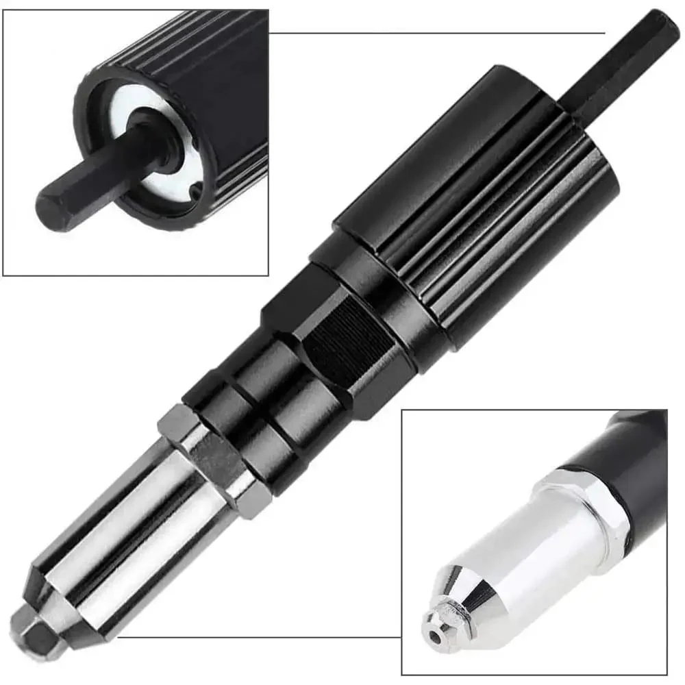 Rivet Gun Adapter Kit With Handle Grip Riveter Drill Attachment For Cordless Electric Drills Fast Riveting Tool With Insert Nut Durable Alloy Steel Gun Head Three Claw Clamp For Heavy Duty Wear Resistant Labor Saving Operation - Image 2