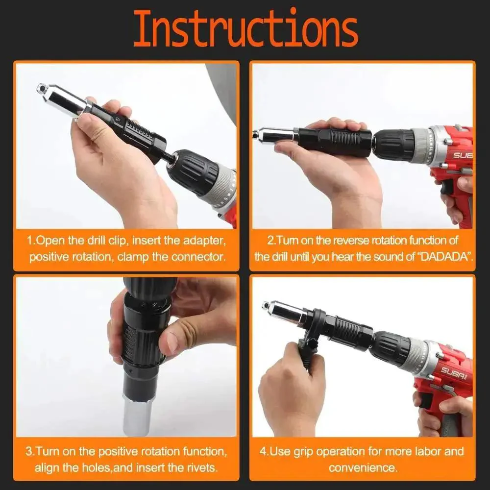 Rivet Gun Adapter Kit With Handle Grip Riveter Drill Attachment For Cordless Electric Drills Fast Riveting Tool With Insert Nut Durable Alloy Steel Gun Head Three Claw Clamp For Heavy Duty Wear Resistant Labor Saving Operation - Image 4