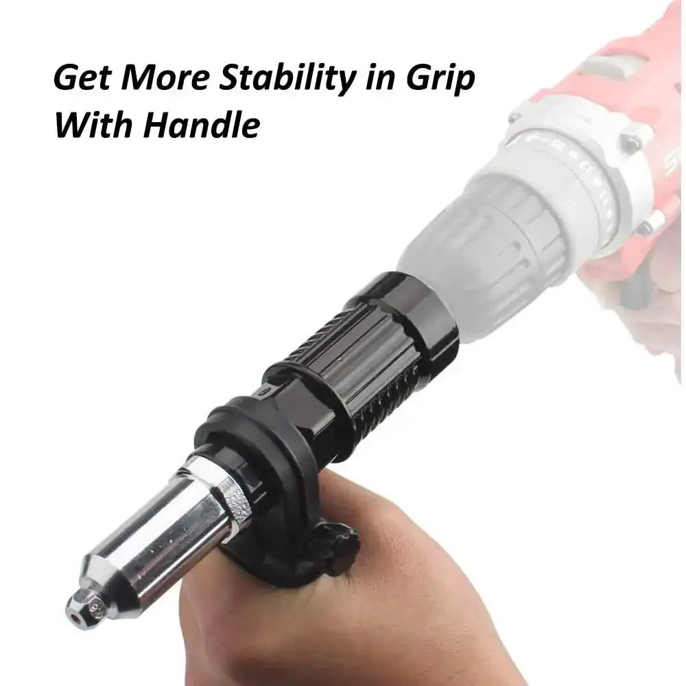 Rivet Gun Adapter Kit With Handle Grip Riveter Drill Attachment For Cordless Electric Drills Fast Riveting Tool With Insert Nut Durable Alloy Steel Gun Head Three Claw Clamp For Heavy Duty Wear Resistant Labor Saving Operation - Image 6