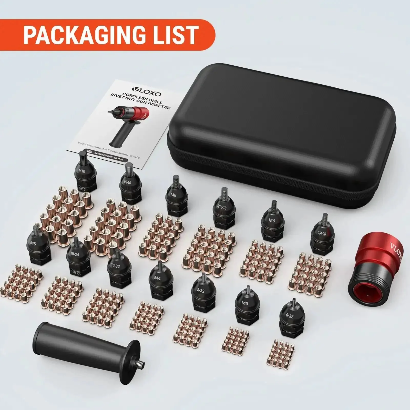 Rivet Nut Drill Adapter Kit For Electric Drills, Upgraded Pro Rivet Gun Set With 13 Iron Heads And 245Pcs Rivnuts, Case Included, Turns Any Drill Into A Heavy Duty Nut Riveter For Fast, Reliable Hardware Projects - Image 2