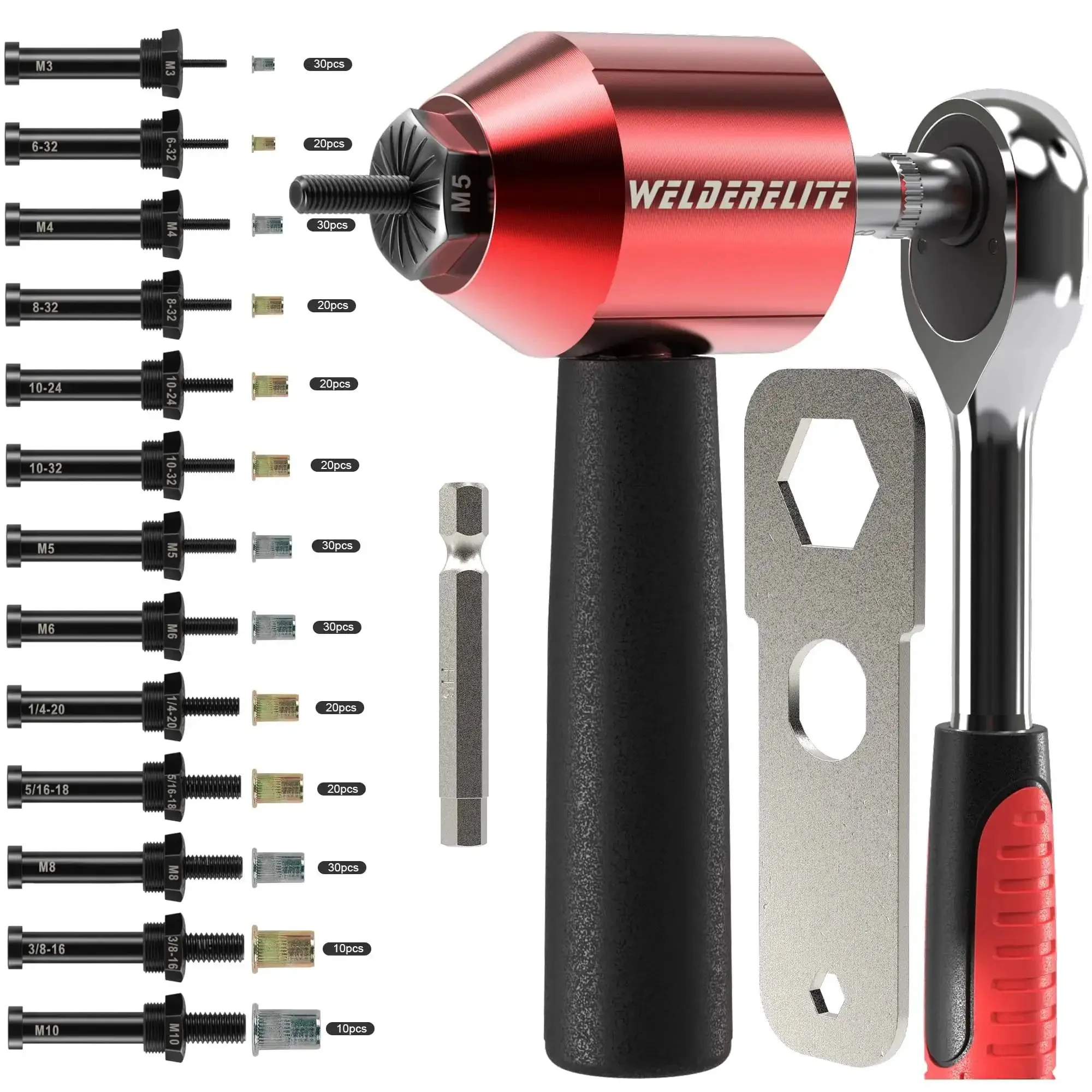 Rivet Nut Drill Adapter Kit With 290 Rivet Nuts And 13 Mandrels Converts Any Drill Into Quick Pro Grade Rivet Nut Insertion Includes Metric M3 M4 M5 M6 M8 M10 And Inch Sizes 4-32 8-32 10-24 10-32 1/4-20