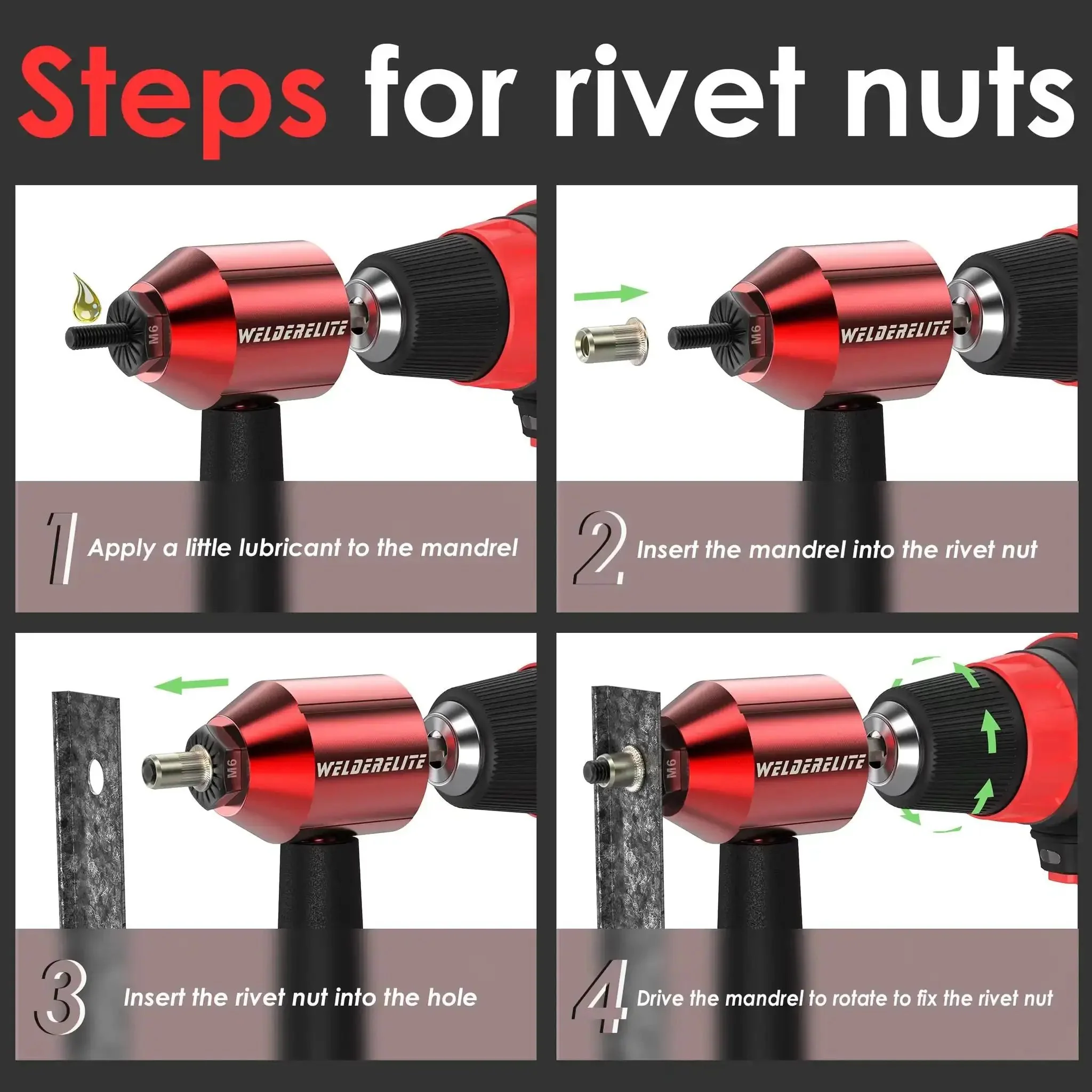 Rivet Nut Drill Adapter Kit With 290 Rivet Nuts And 13 Mandrels Converts Any Drill Into Quick Pro Grade Rivet Nut Insertion Includes Metric M3 M4 M5 M6 M8 M10 And Inch Sizes 4-32 8-32 10-24 10-32 1/4-20 - Image 5