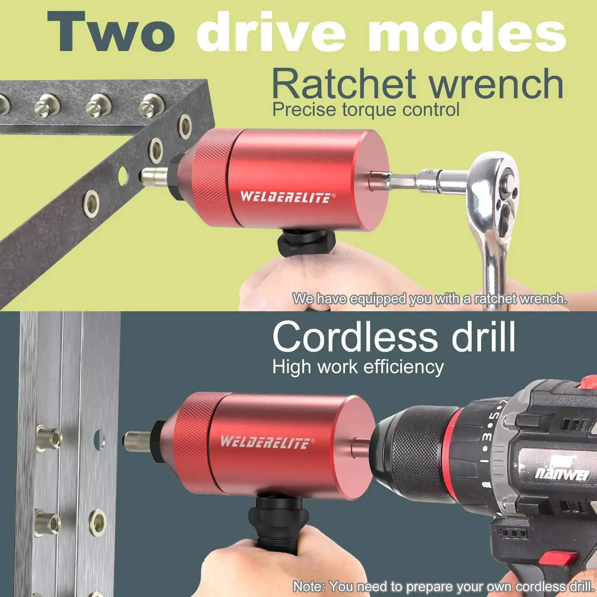 Rivet Nut Drill Adapter Kit With Dual Drive Modes Drill Or Ratchet For Fast Nutsert Installations Includes 270 Nuts And 36 Mandrels Red Finish Easy Cordless Drill Compatibility And Precise Torque Control - Image 2