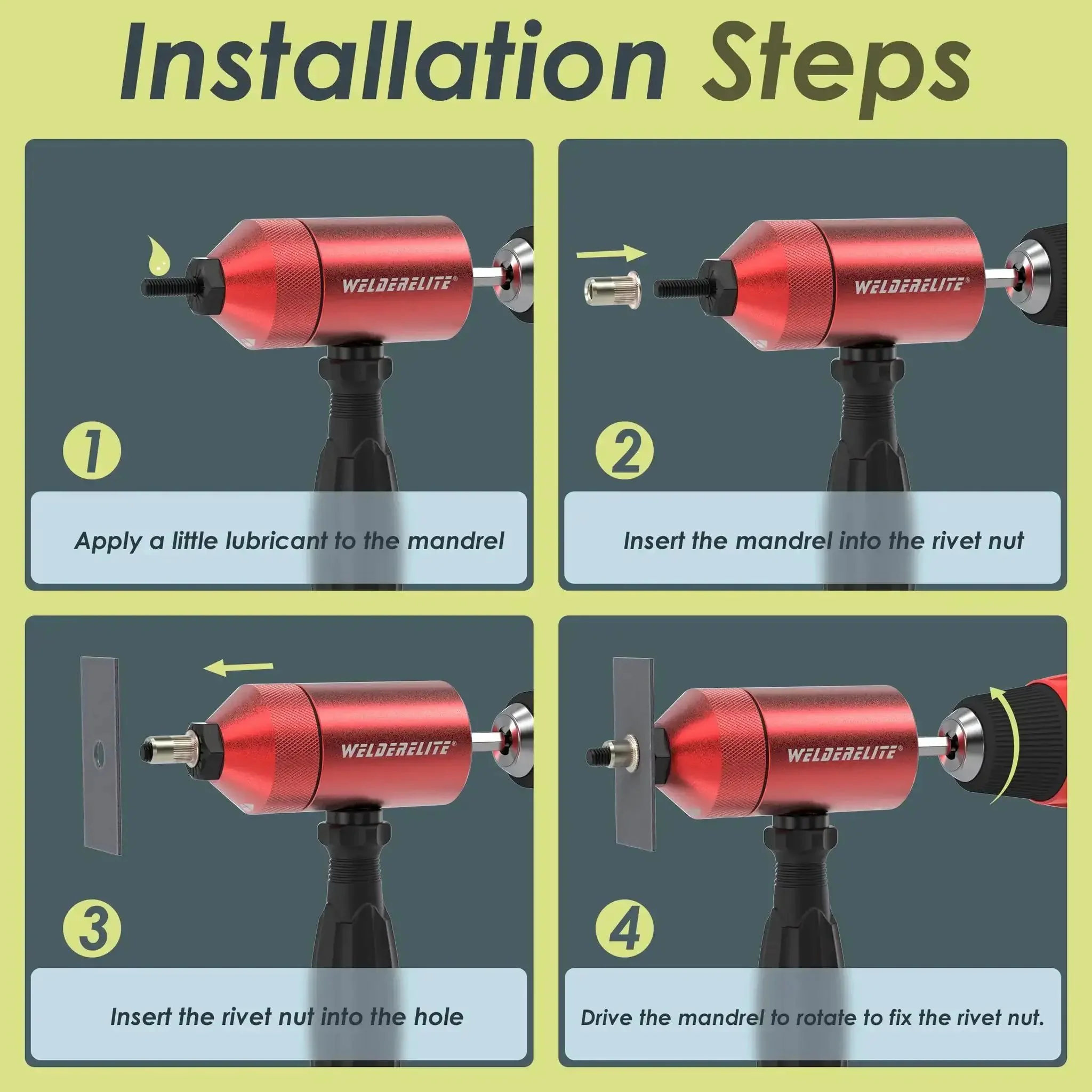 Rivet Nut Drill Adapter Kit With Dual Drive Modes Drill Or Ratchet For Fast Nutsert Installations Includes 270 Nuts And 36 Mandrels Red Finish Easy Cordless Drill Compatibility And Precise Torque Control - Image 5