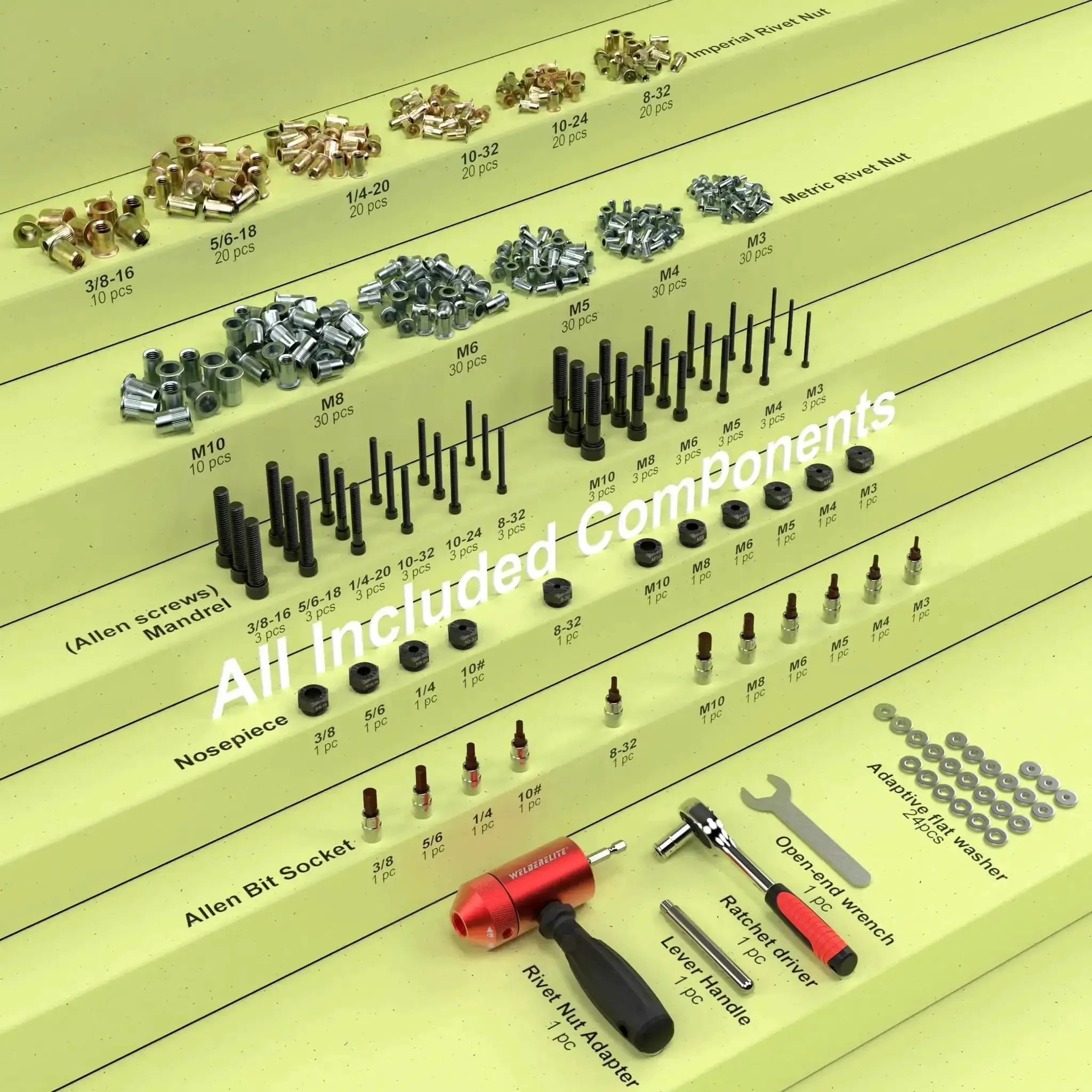 Rivet Nut Drill Adapter Kit With Dual Drive Modes Drill Or Ratchet For Fast Nutsert Installations Includes 270 Nuts And 36 Mandrels Red Finish Easy Cordless Drill Compatibility And Precise Torque Control - Image 7