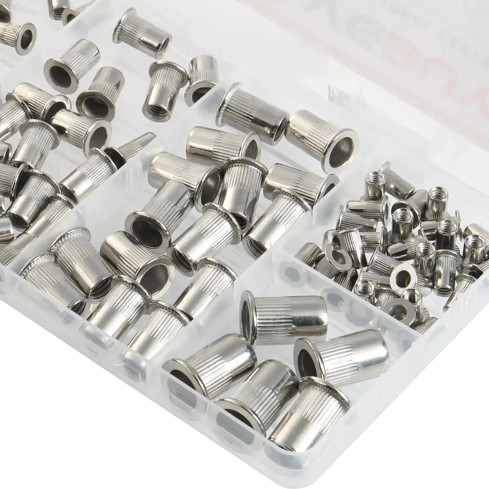 Rivet Nut Kit 100Pcs M4 M5 M6 M8 M10 Stainless Steel Pro Grade Rivet Nuts Assortment With Flat Head Knurled Body Threaded Insert Nuts For Auto Furniture Metalworking And DIY Projects - Image 6
