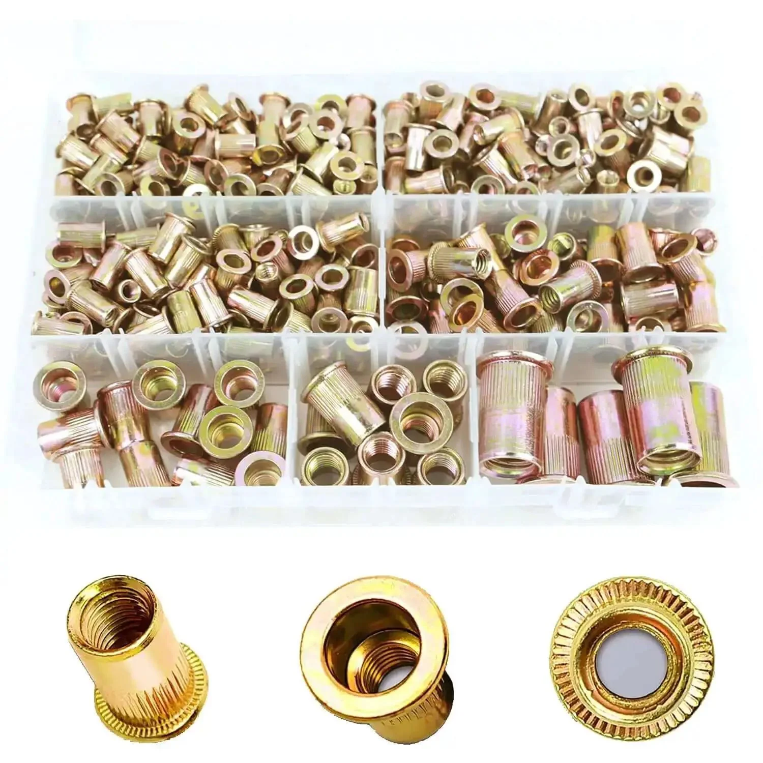 Rivet Nut Kit With 413-Piece SAE UNC Assortment In Zinc Plated Carbon Steel Flat Head Nuts For Auto And DIY Projects, Pro Grade Heavy Duty, Sizes 6-32, 8-32, 10-24, 1/4-20, 5/16-18, 3/8-16, 1/2-13 In Durable Case - Image 6