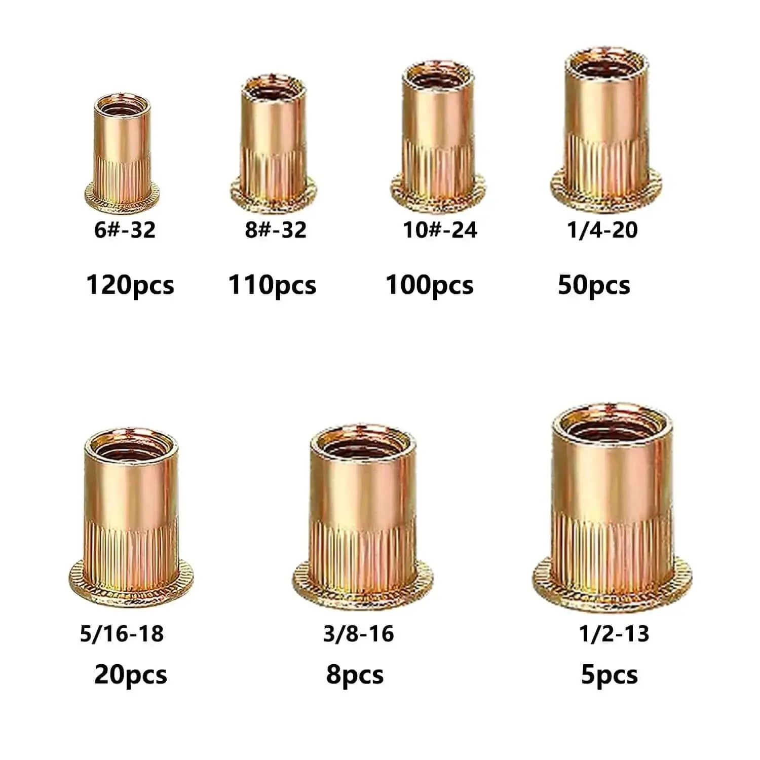 Rivet Nut Kit With 413-Piece SAE UNC Assortment In Zinc Plated Carbon Steel Flat Head Nuts For Auto And DIY Projects, Pro Grade Heavy Duty, Sizes 6-32, 8-32, 10-24, 1/4-20, 5/16-18, 3/8-16, 1/2-13 In Durable Case - Image 7
