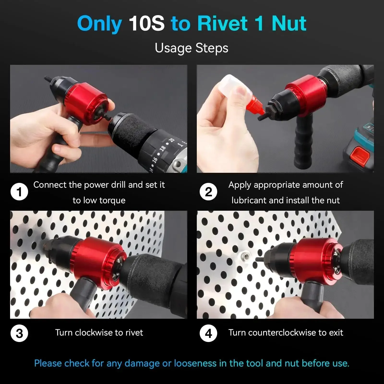 Rivet Nut Tool Kit For Drills And Ratchets, Cordless Drill Adapter, Pro Grade Labor Saving Rivnut Tool With 10 Mandrels And 50 Rivet Nuts, Rugged Carrying Case, Built Tough For Cars, Bikes And DIY Projects - Image 2