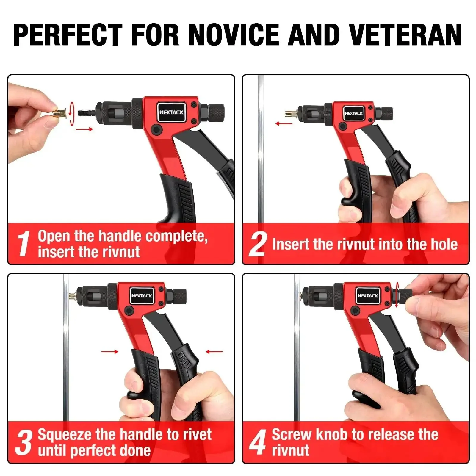 Rivet Nut Tool Kit Right Angle 8 Inch Built For Tight Spaces With Step Drill Bit And 80 Nutsets, Includes Eight Mandrels For Six Thirty Two, Eight Thirty Two, Ten Twenty Four, One Quarter Twenty, M Three To M Six, In Rugged Carrying Case NT600 - Image 3
