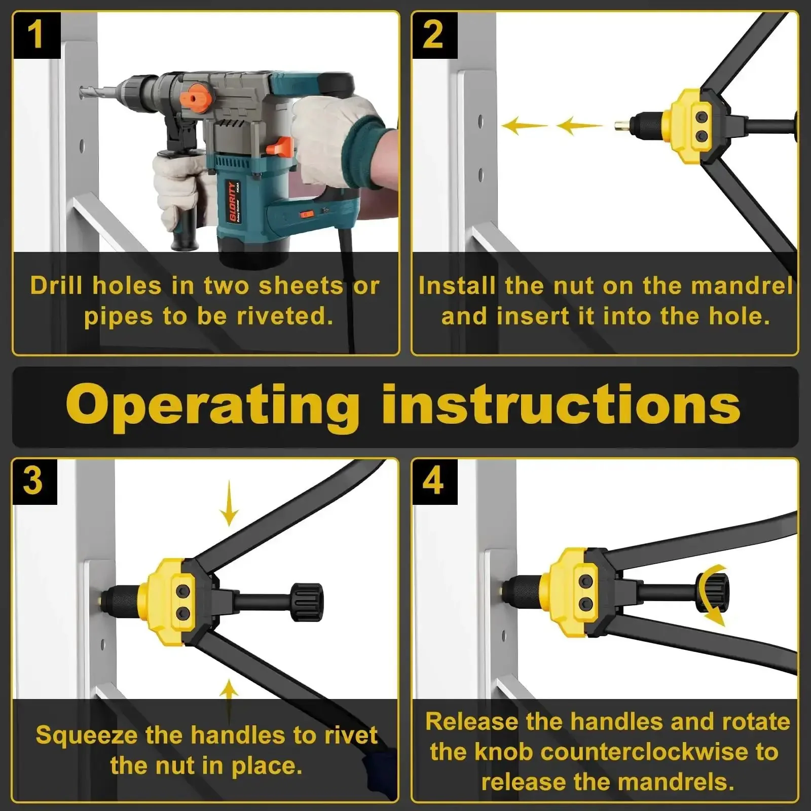 Rivet Nut Tool Kit With 140 Rivet Nuts And 14 Mandrels Metric And SAE, 16 Inch Long Hand Riveter Set In Durable Blow Molded Case For Faster Easier Installations And Pro Grade Performance - Image 4