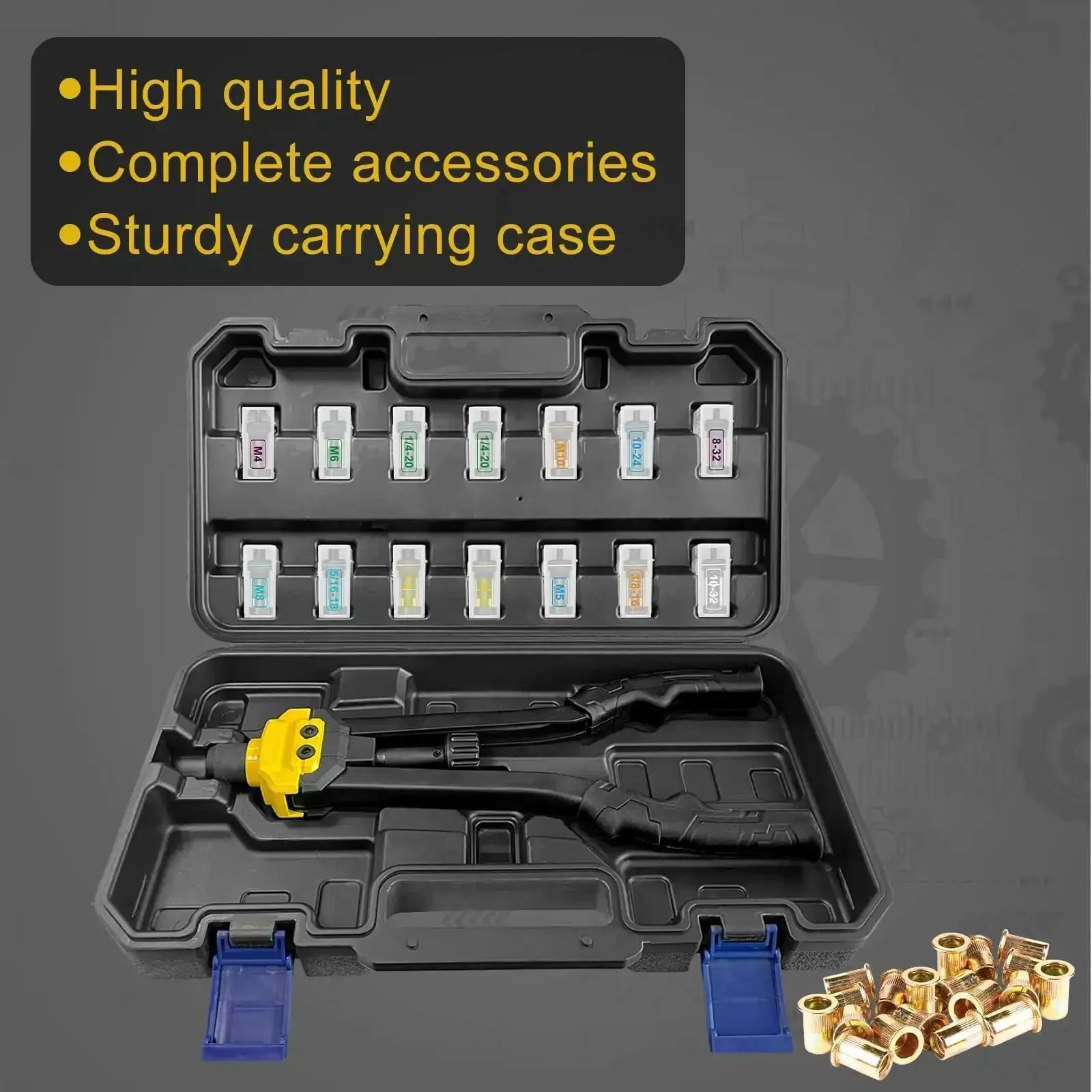Rivet Nut Tool Kit With 140 Rivet Nuts And 14 Mandrels Metric And SAE, 16 Inch Long Hand Riveter Set In Durable Blow Molded Case For Faster Easier Installations And Pro Grade Performance - Image 5