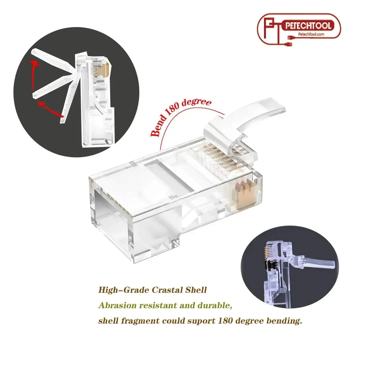 RJ45 Cat5/6 Pass Through Ethernet Connectors 8P8C Modular Plugs For Solid Or Stranded UTP Cable 24AWG No-Fuss Install Works With Any Pass Through Crimp Tool 100 Pack With Wire Stripper - Image 4