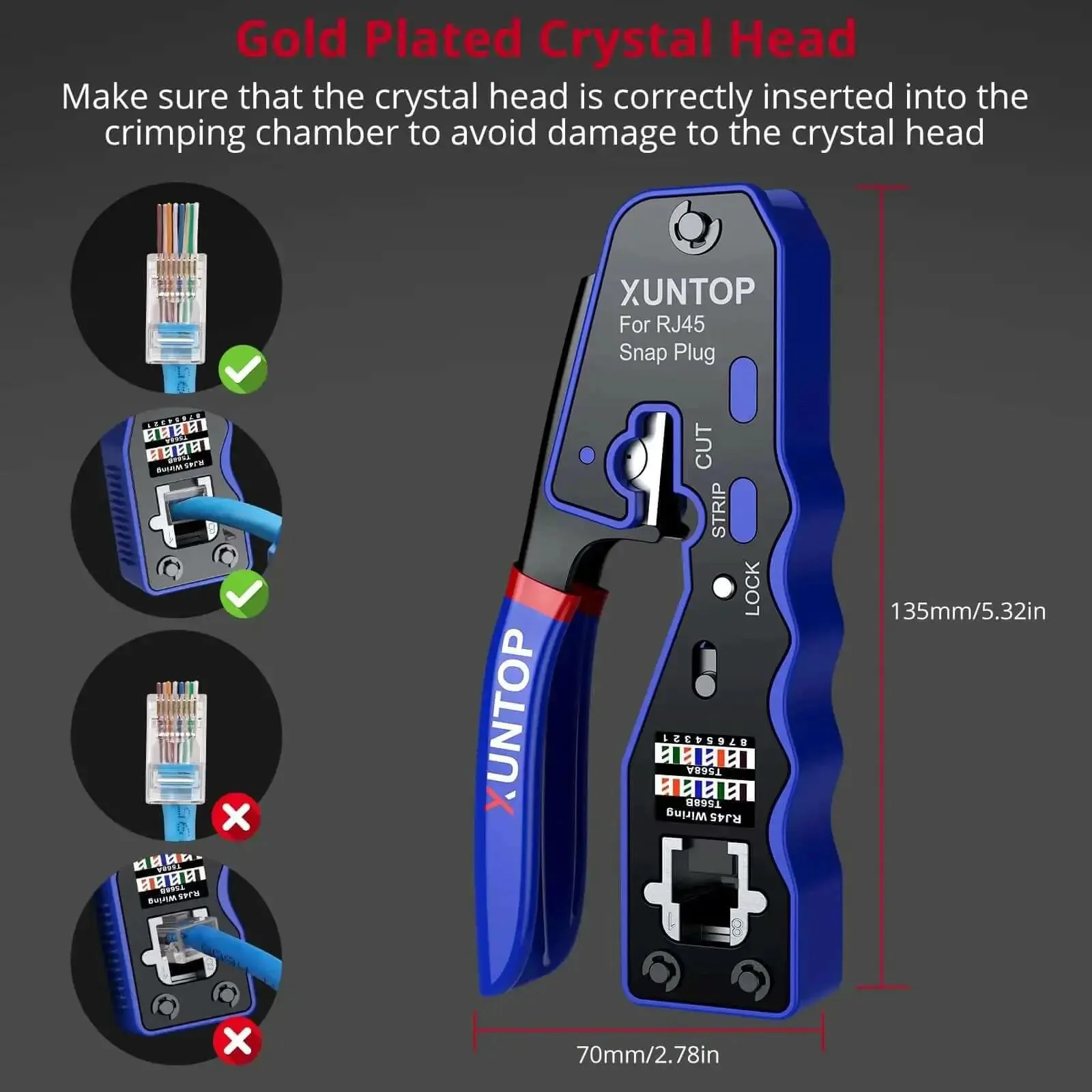 RJ45 Crimp Tool Kit For Cat5 Cat5e Cat6 Cat6a Ethernet With Pass Through Connectors One Step Crimping Kit Includes 20 Cat6 Pass Through Heads And 20 Blue Protection Covers Color Coded Wiring Guides For Fast DIY Network Install - Image 5