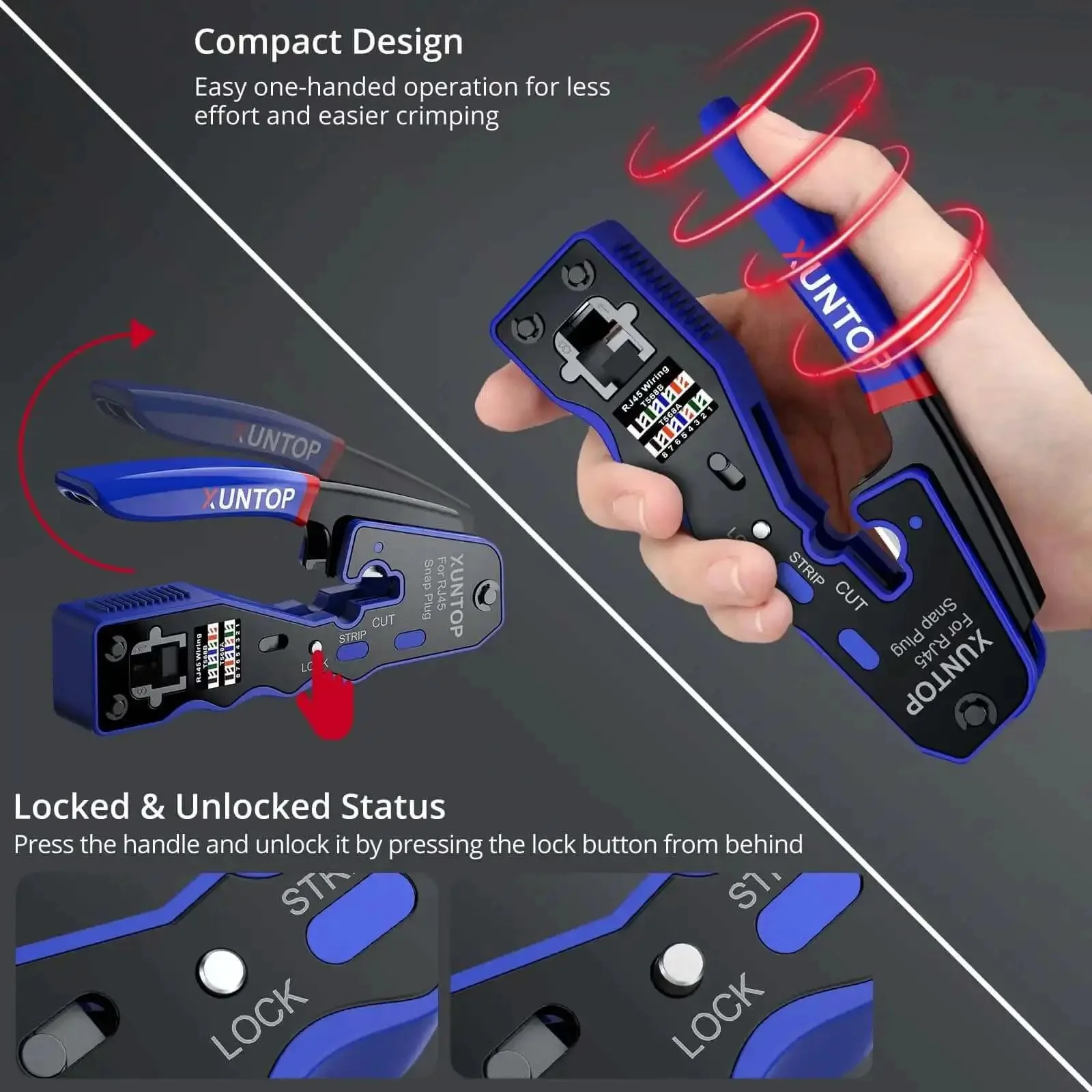 RJ45 Crimp Tool Kit For Cat5 Cat5e Cat6 Cat6a Ethernet With Pass Through Connectors One Step Crimping Kit Includes 20 Cat6 Pass Through Heads And 20 Blue Protection Covers Color Coded Wiring Guides For Fast DIY Network Install - Image 8
