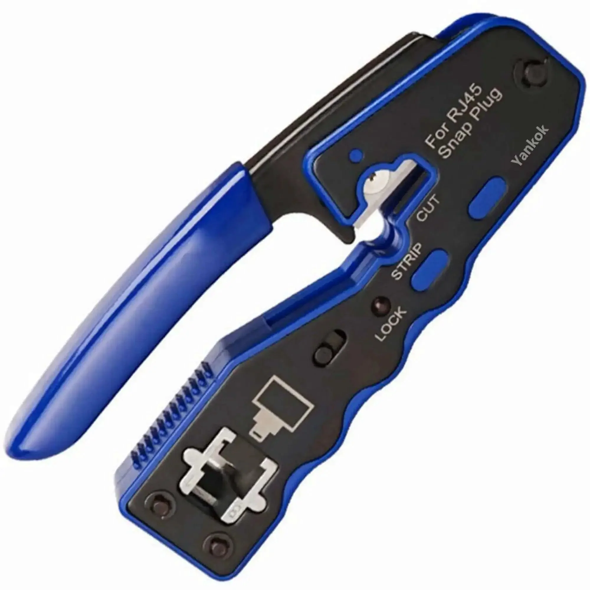 RJ45 Pass Through Crimp Tool For Cat5 Cat5e Cat6 Cat6a And Cat7 Shielded Mod Plugs 8P8C Built In Pass Through Blade Compact Design Easy Cable Termination For Fast Reliable Network Installations