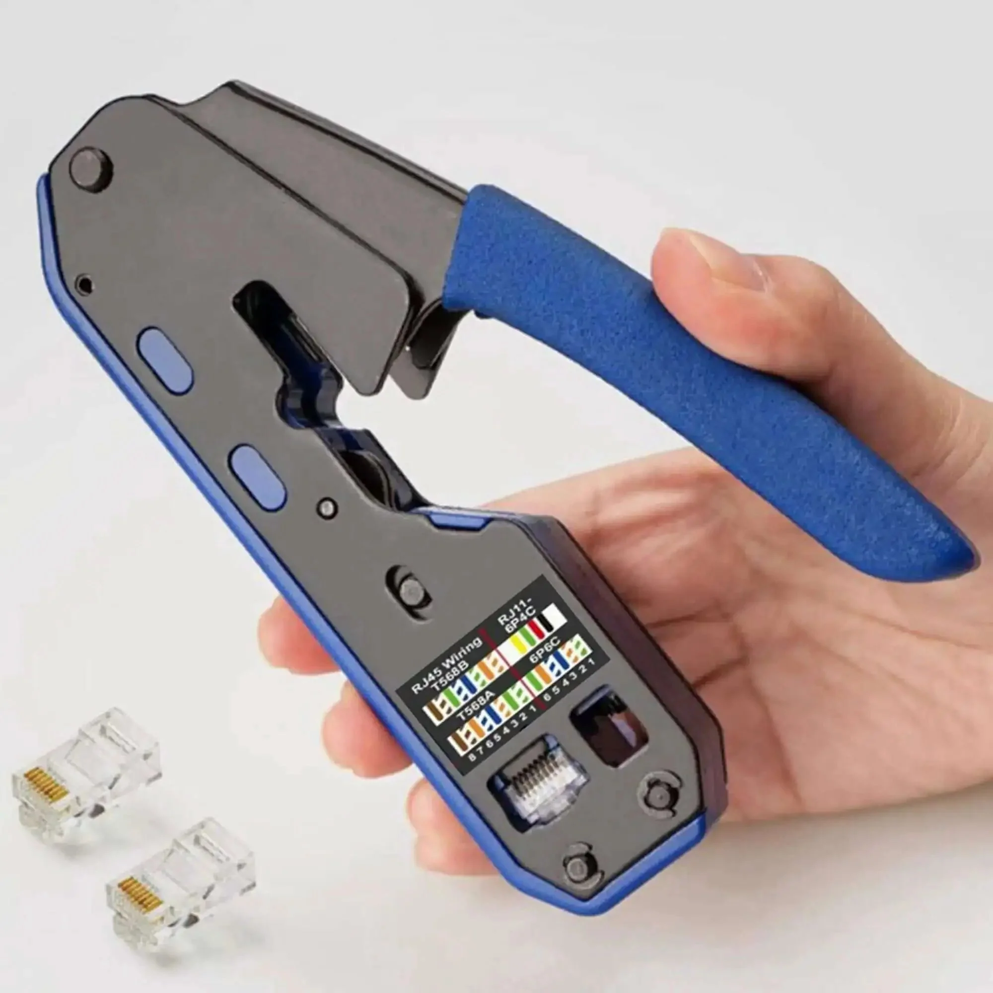 RJ45 RJ12 RJ11 Modular Crimp Tool For Cat5 Cat5e Cat6 Connectors Strip Cut Crimp In One Blue Handle Crimping Tool Includes Five Network Connectors For Fast Reliable Voice And Data Network Installations - Image 6