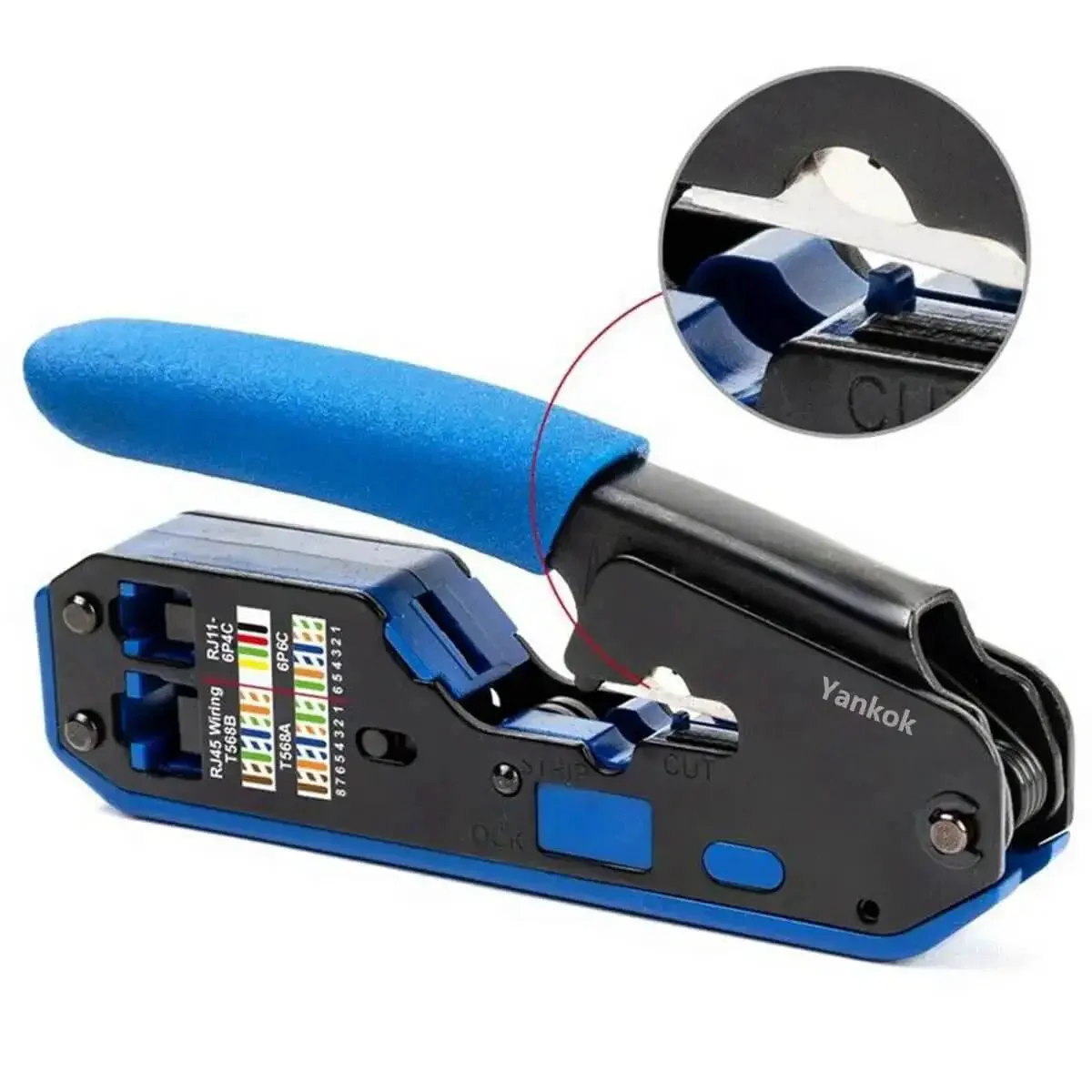 RJ45 RJ12 RJ11 Modular Crimp Tool For Cat5 Cat5e Cat6 Connectors Strip Cut Crimp In One Blue Handle Crimping Tool Includes Five Network Connectors For Fast Reliable Voice And Data Network Installations - Image 7