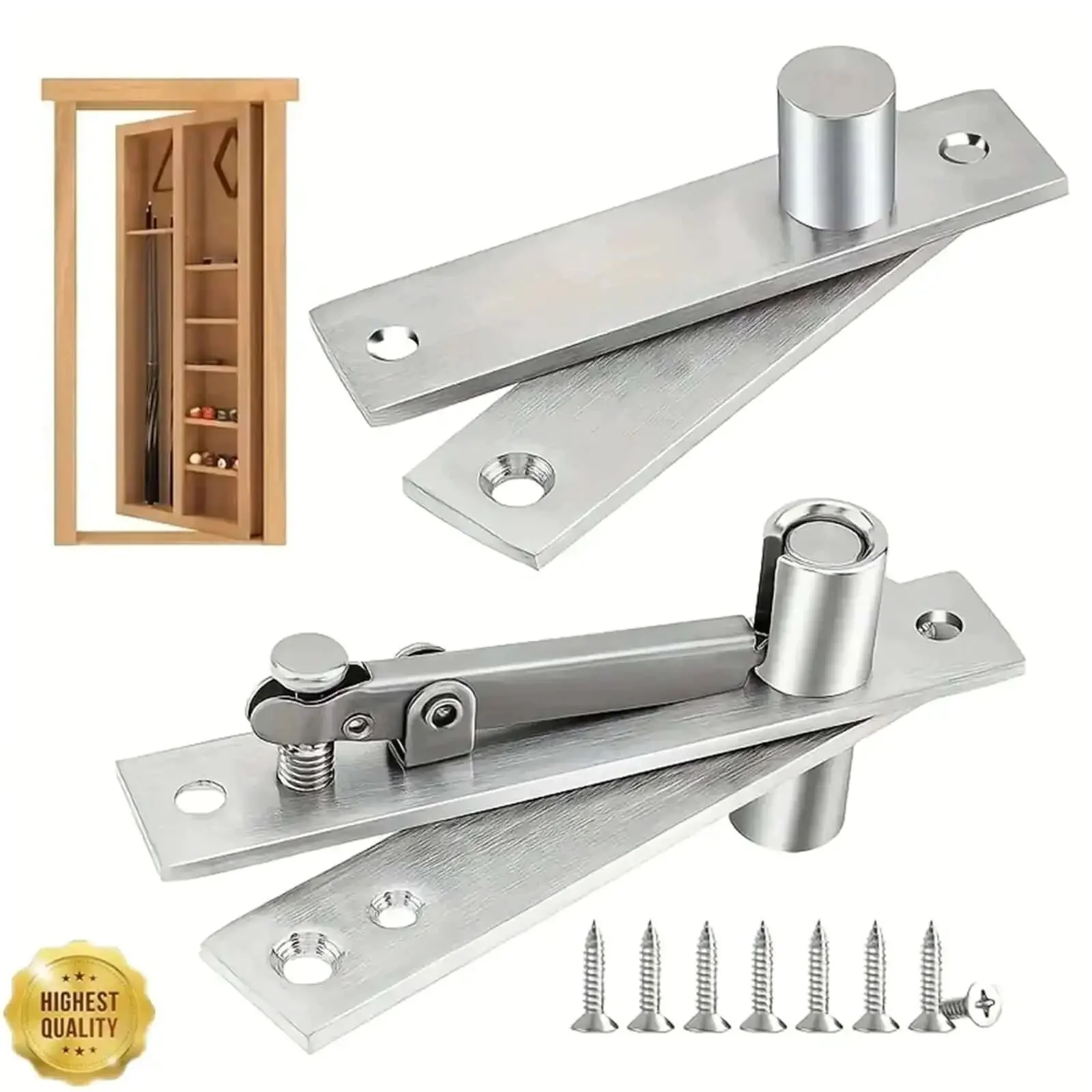 Rock Solid Heavy Duty Pivot Hinge Set For Secret Doors And Hidden Compartments, Stainless Steel Invisible Hinges For Bookshelves Cabinets Drawers Wood Doors And Furniture, Smooth 360 Degree Rotation And Quiet Operation - Image 7