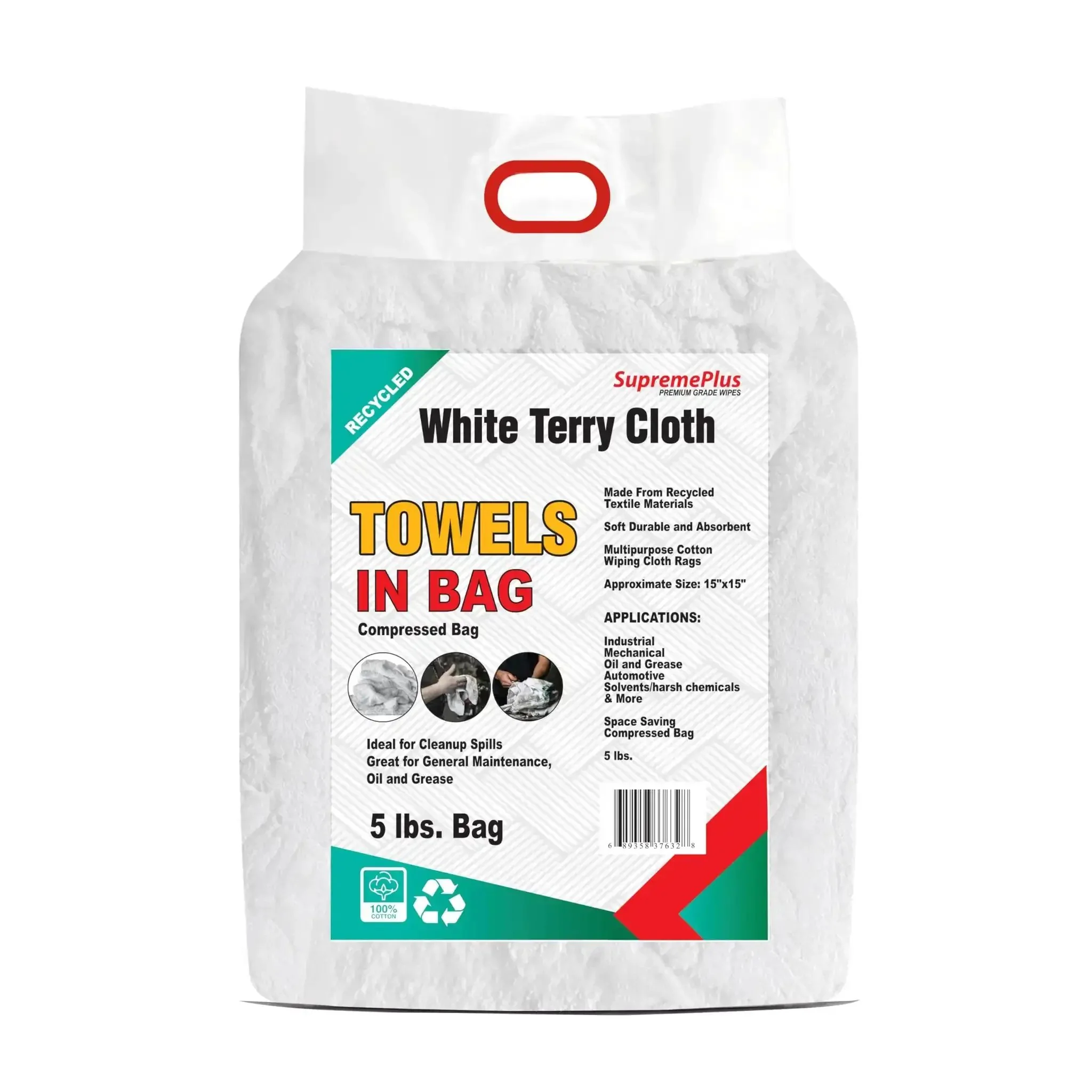 Rock Solid Recycled White Terry Cloth Rags 5 Lb Bag Ultra Absorbent Shop Towels for Home Garage Industrial and Workshop Cleaning Durable Economical Bulk Rags for Messes - Image 10