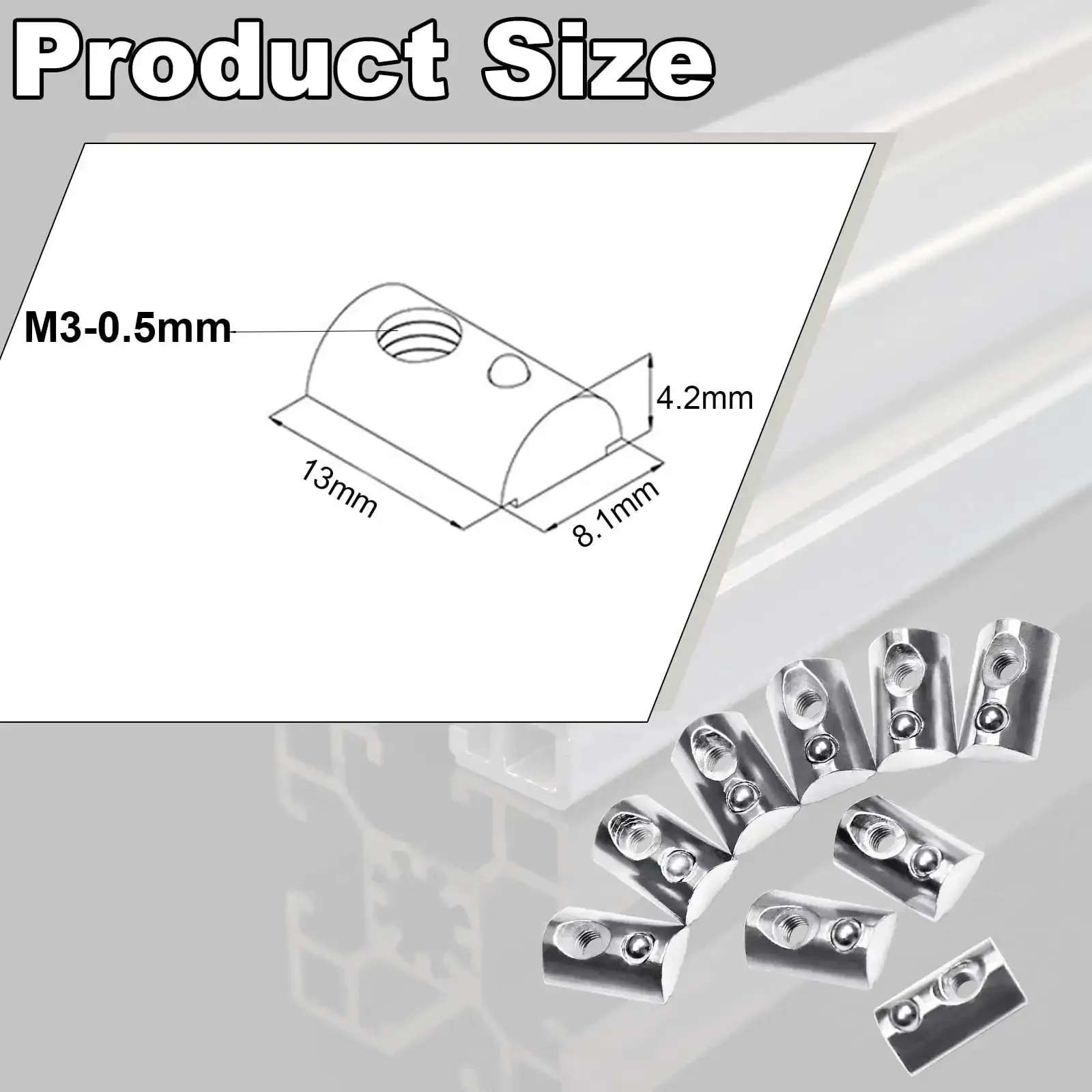 Roll In Spring Loaded T Nuts M3 X 0.5mm 100 Pack Carbon Steel Nickel Plated For 20x20 Aluminum Extrusions And 20 Series Great Replacement Tiny Nuts For 3D Printer Frames And CNC Builds - Image 6
