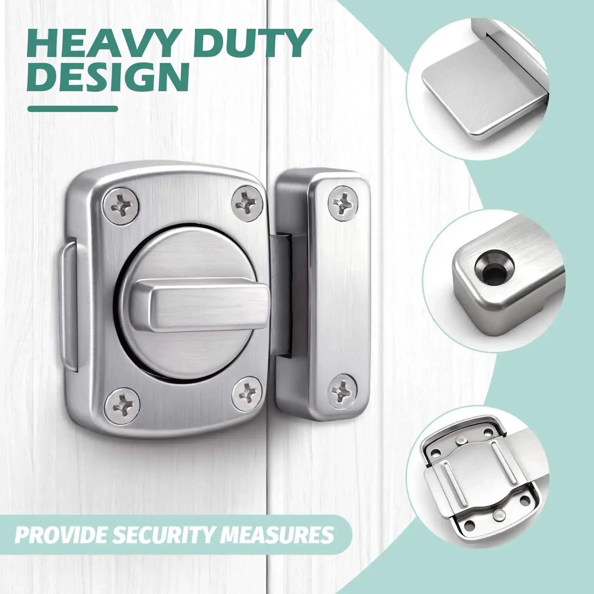Rotary Bolt Latch Lock With Six Screws For Cabinets Windows And Bathrooms Easy Install Privacy Lock Built Tough From Thick Zinc Alloy Silver Finish Ideal For Home Projects And Everyday Indoor Cabinet And Door Security - Image 4