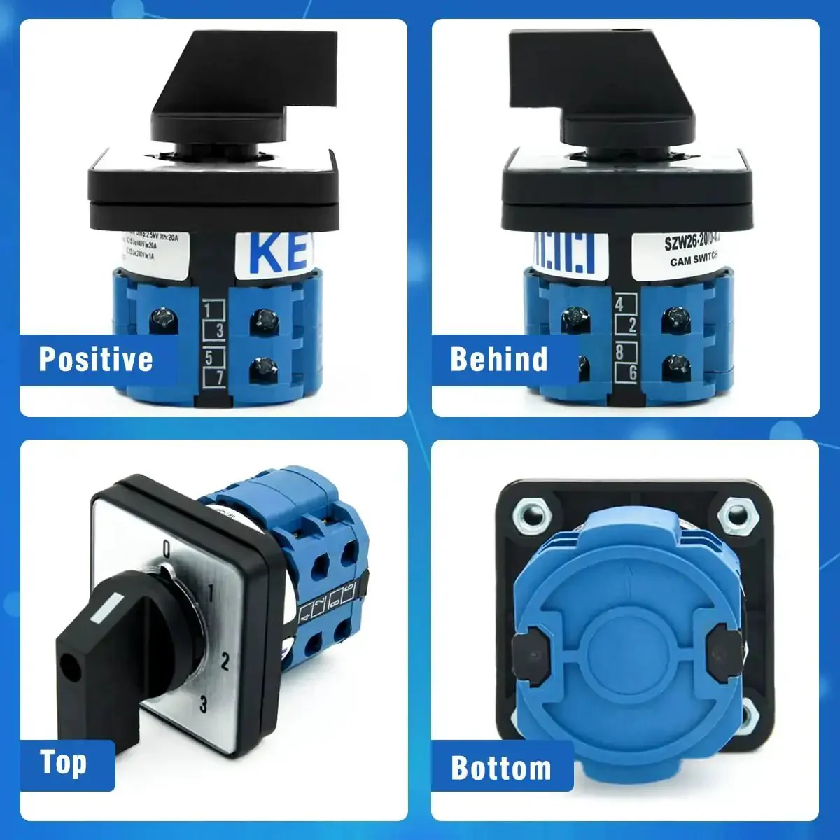 Rotary Changeover Switch Five Position Two Pole Eight Terminal Industrial Heavy Duty Selector Switch 660V 20A With One Normally Open One Normally Closed Contacts Flame Retardant PC Housing And Copper Contacts - Image 5