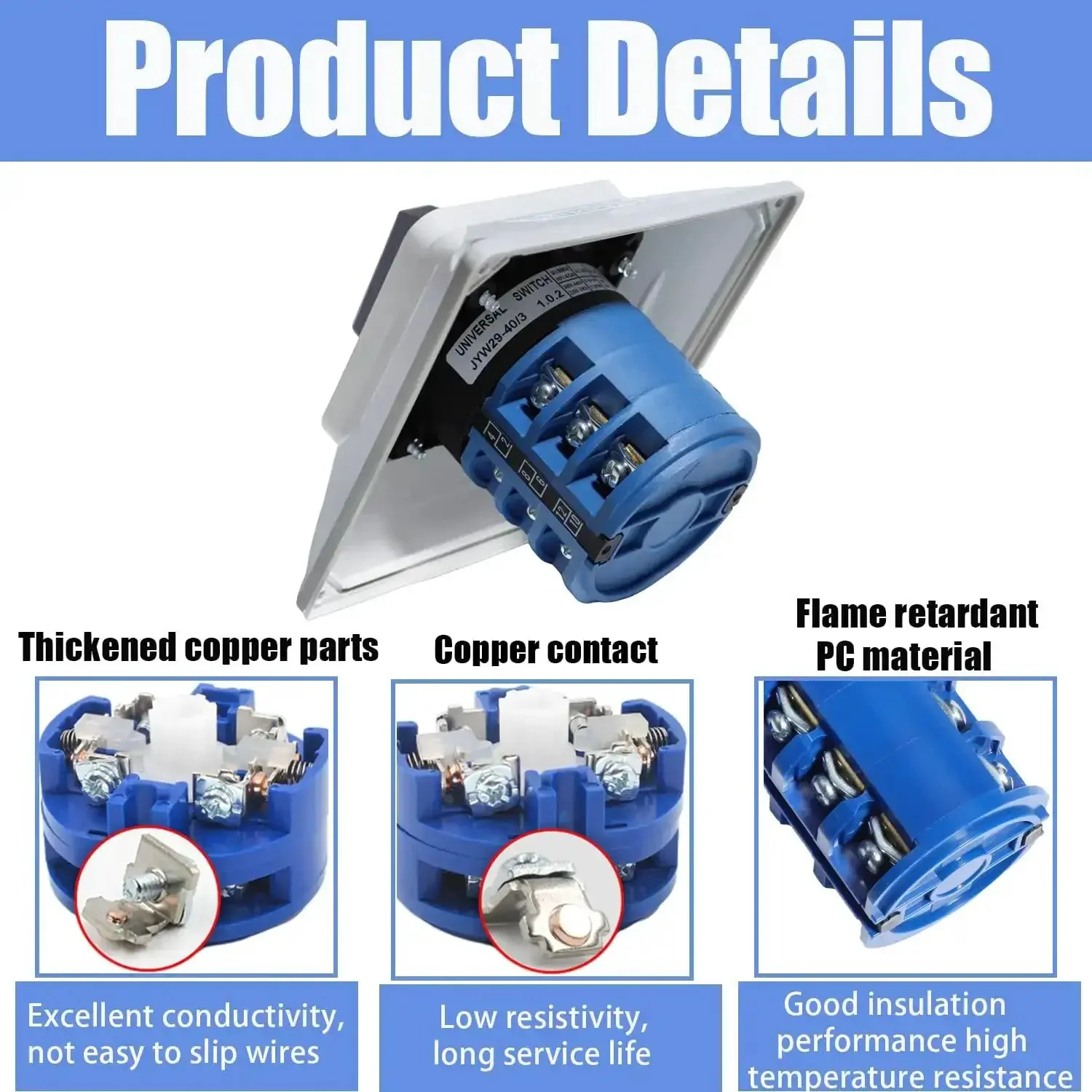 Rotary Changeover Switch Universal Selector Switch Enclosure Box 690V 40A 3 Position 3 Phase 12 Terminals Ideal For Beefy Industrial Power Control Safe Switching Flame Retardant PC Housing Copper Contacts - Image 5