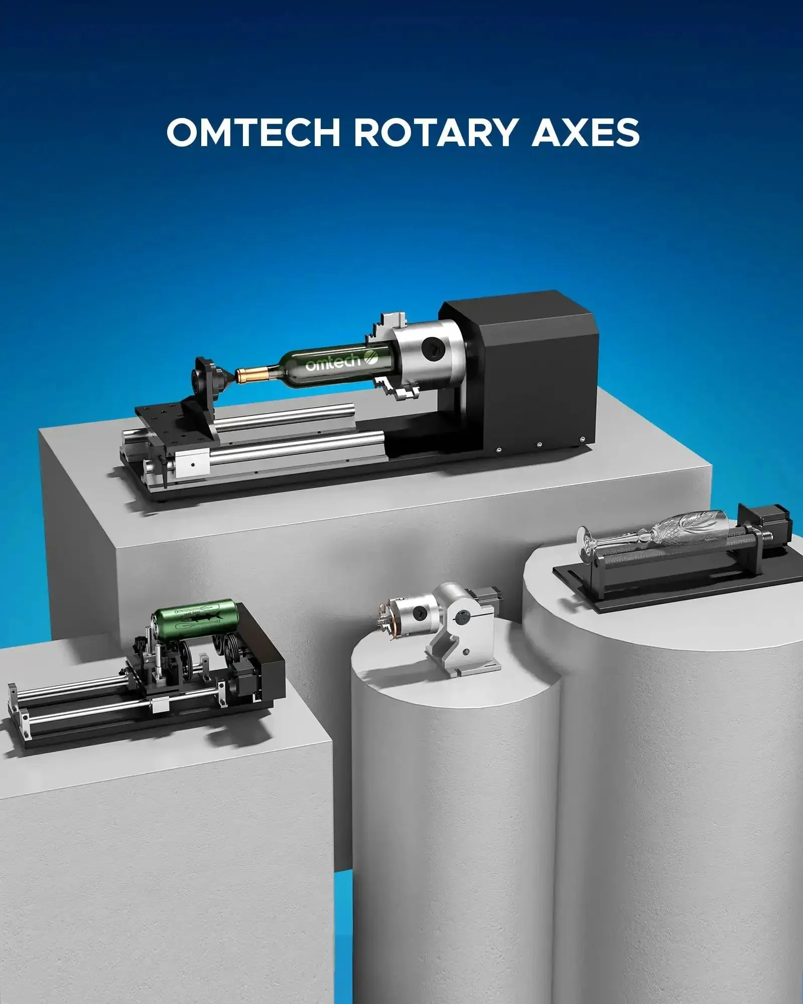 Rotary Cutter and Engraver Attachment With Three Jaw Chuck and Two Phase Stepper Motor for CO2 Laser Engraving Machines Works With Fifty To One Thirty Watt Lasers 360 Degree Engraving On Cups Bottles Tubes Bowls Wood And More - Image 2