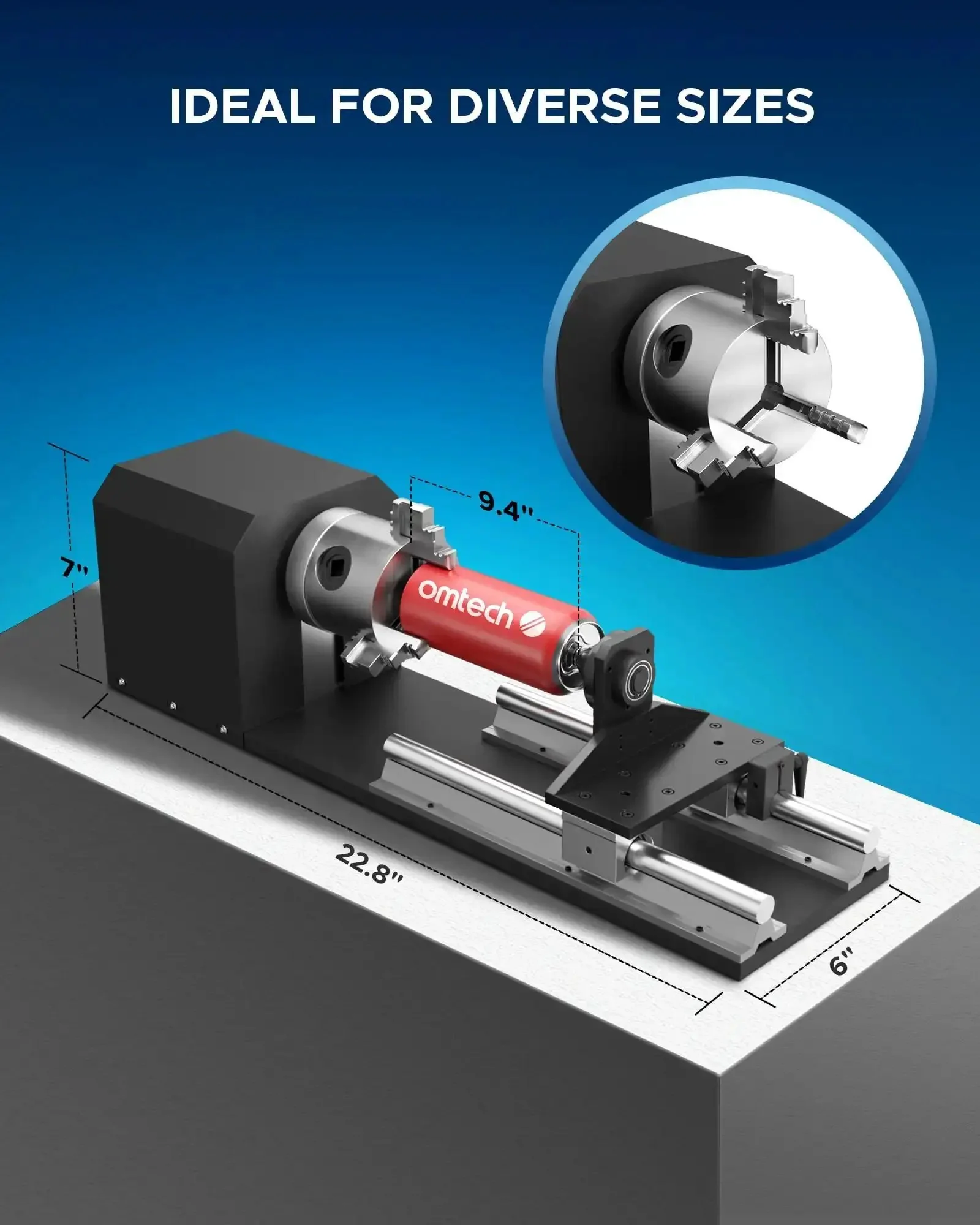 Rotary Cutter and Engraver Attachment With Three Jaw Chuck and Two Phase Stepper Motor for CO2 Laser Engraving Machines Works With Fifty To One Thirty Watt Lasers 360 Degree Engraving On Cups Bottles Tubes Bowls Wood And More - Image 4