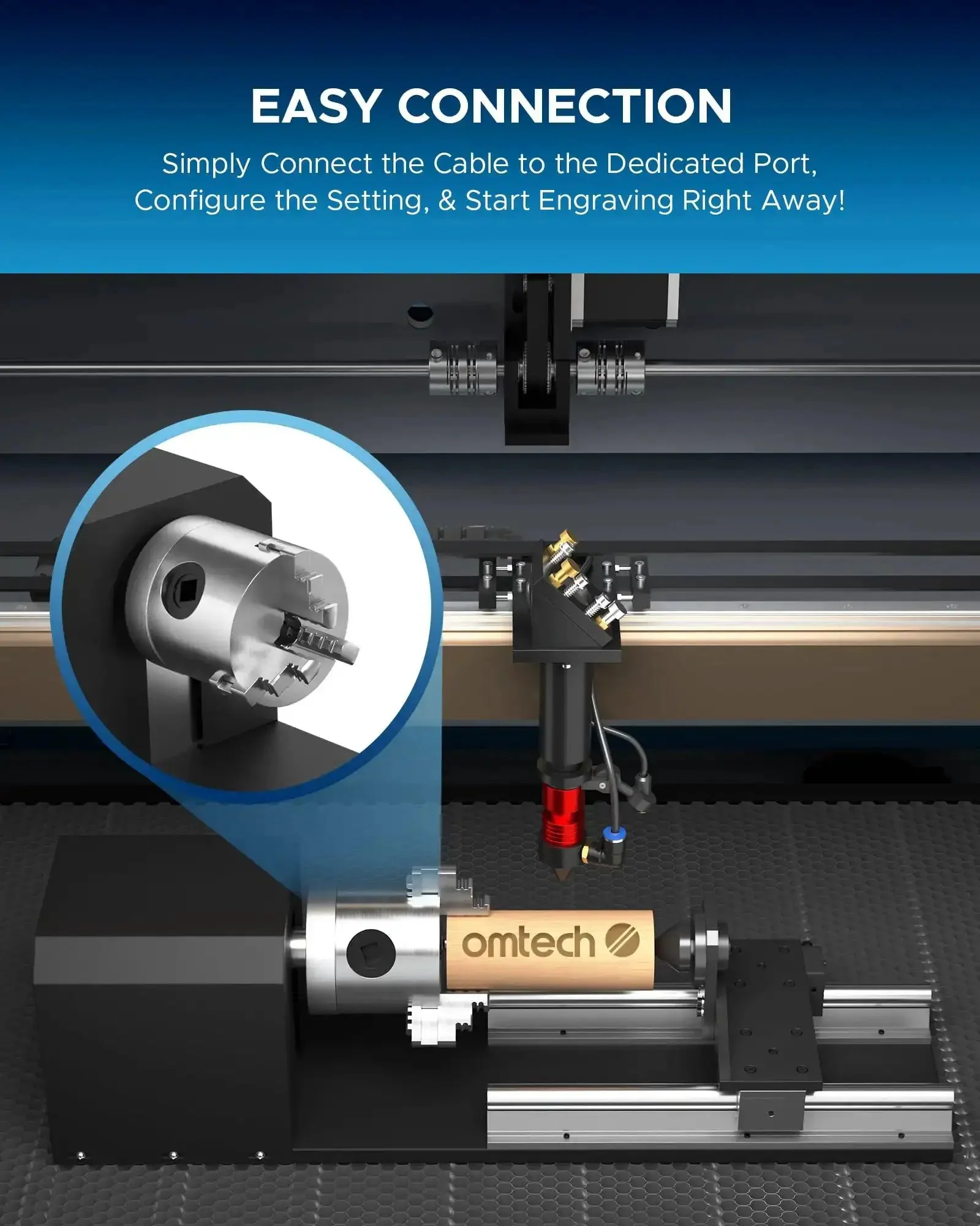 Rotary Cutter and Engraver Attachment With Three Jaw Chuck and Two Phase Stepper Motor for CO2 Laser Engraving Machines Works With Fifty To One Thirty Watt Lasers 360 Degree Engraving On Cups Bottles Tubes Bowls Wood And More - Image 7