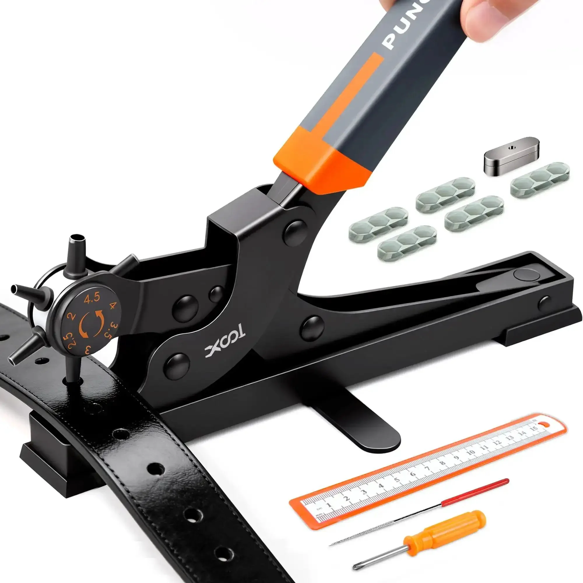 Rotary Leather Hole Punch Kit With Multiple Size Punches For Belts Watch Bands Straps Dog Collars Saddles Shoes Fabric And DIY Projects This Beast Heavy Duty Pliers For Quick Clean Holes