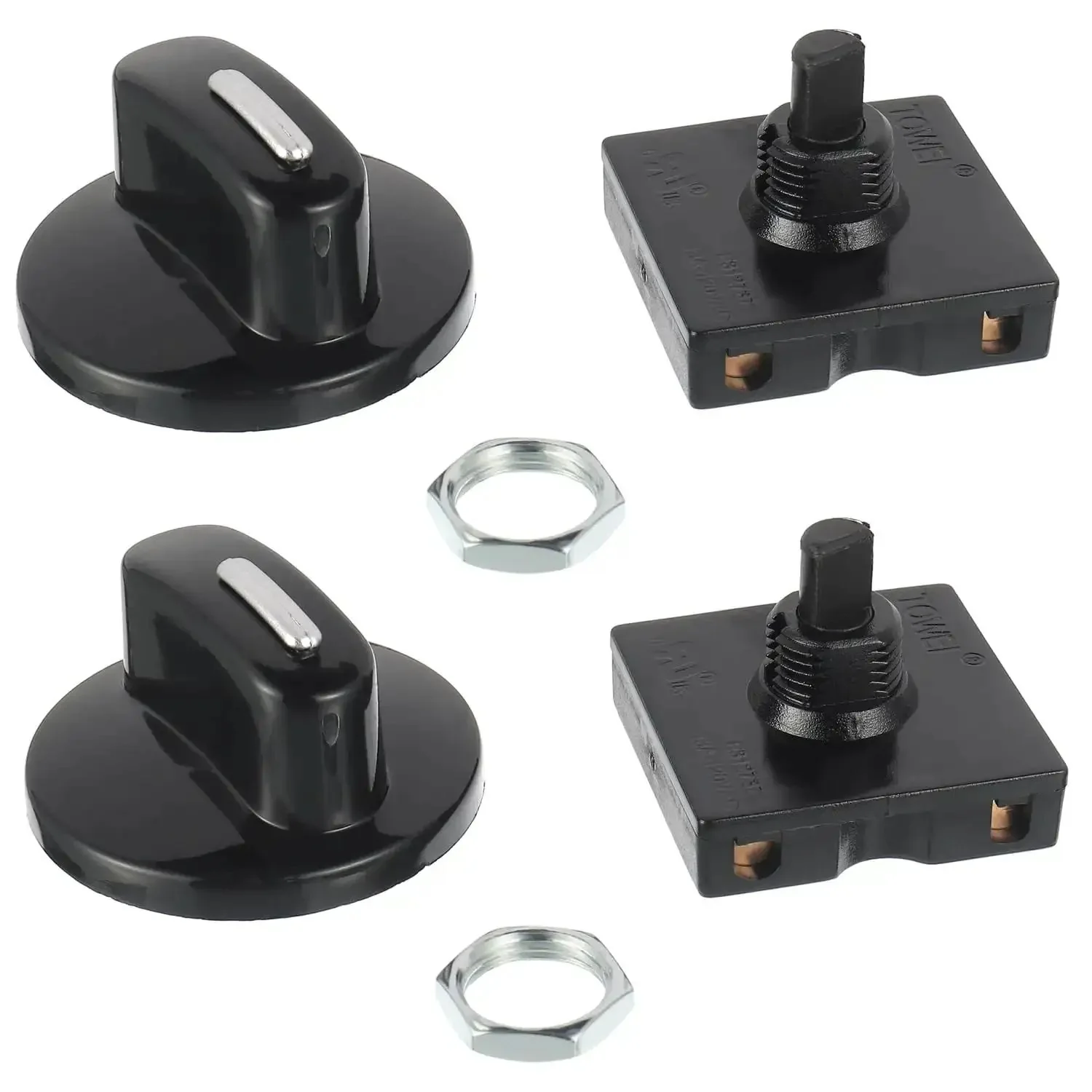 Rotary Switch Four Position Three Speed Power Selector With Knob For Heaters And Equipment 13A 125V 10A 250V Latching Action ABS Plastic Housing Includes Nuts And Knobs Pack Of Two