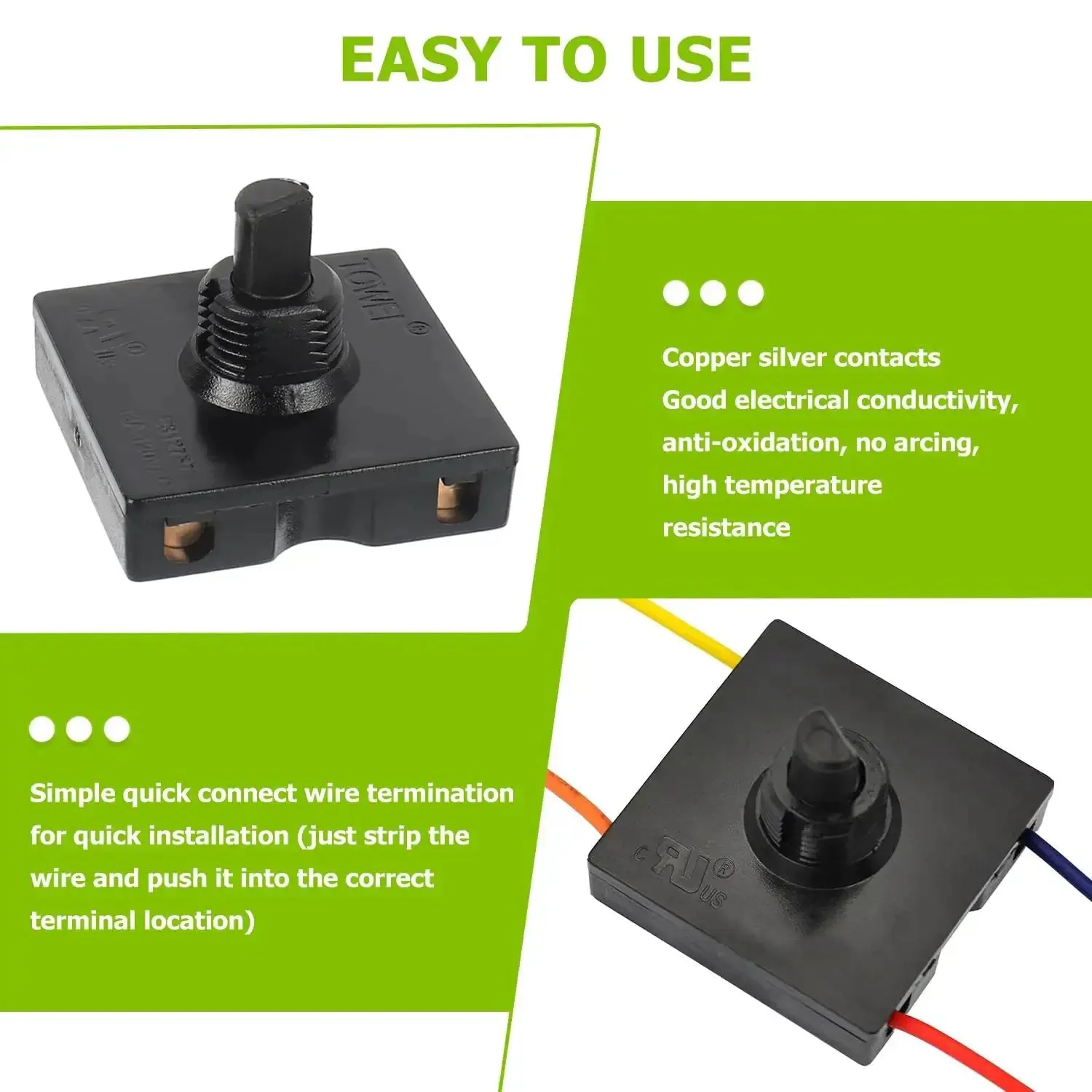 Rotary Switch Four Position Three Speed Power Selector With Knob For Heaters And Equipment 13A 125V 10A 250V Latching Action ABS Plastic Housing Includes Nuts And Knobs Pack Of Two - Image 5