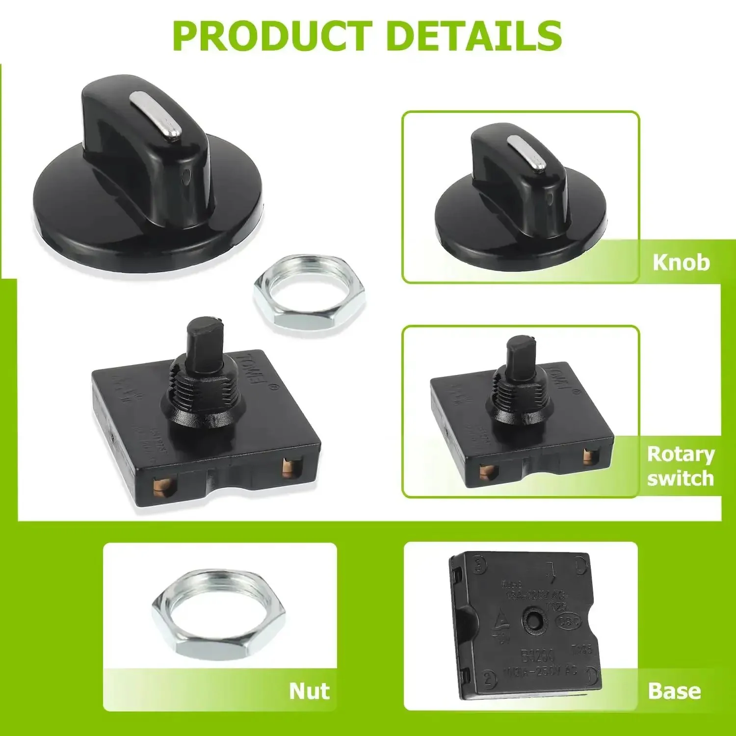 Rotary Switch Four Position Three Speed Power Selector With Knob For Heaters And Equipment 13A 125V 10A 250V Latching Action ABS Plastic Housing Includes Nuts And Knobs Pack Of Two - Image 6