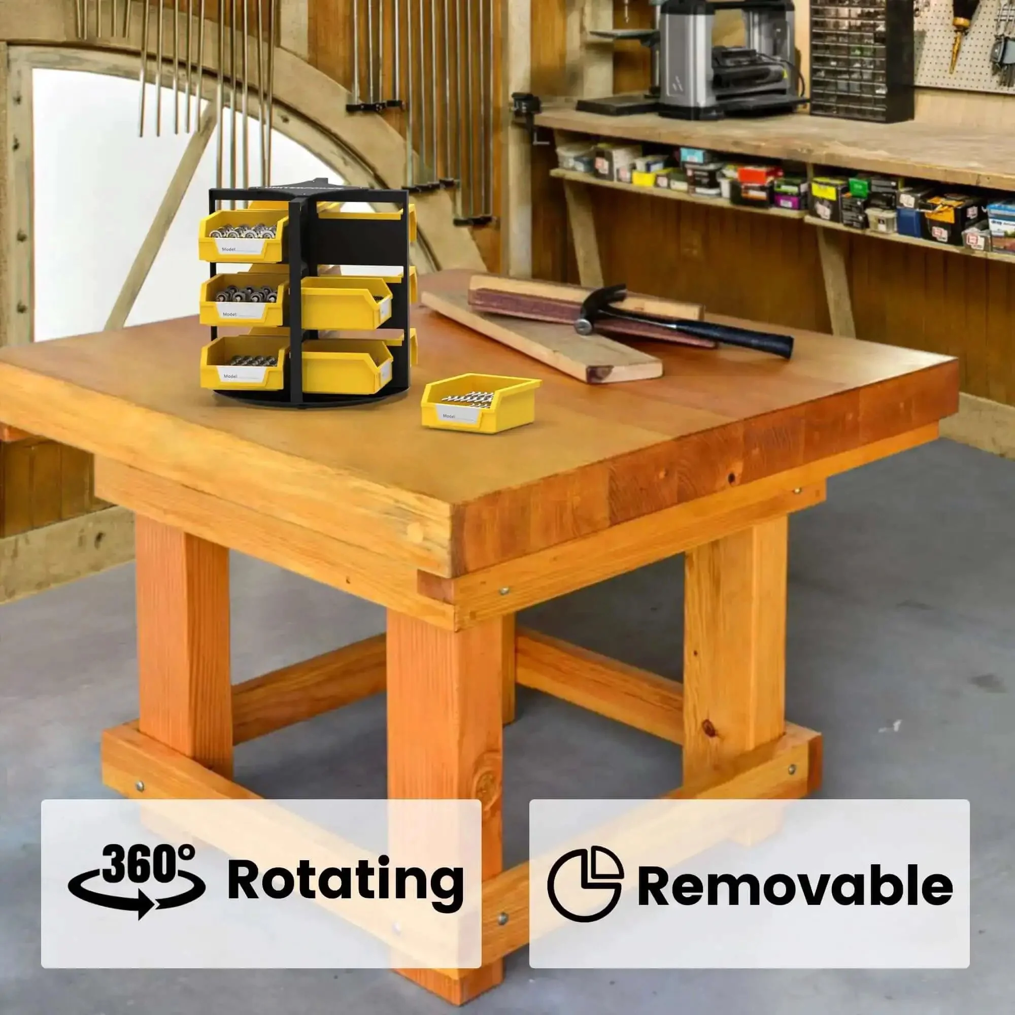 Rotating 12 Bin Tool Organizer For Nuts Bolts And Small Parts, Easy Access Lid Free Storage Rack For Garage, Workshop, Shed Or Home, Keeps Hardware Sorted, Grab And Go Within Reach - Image 4