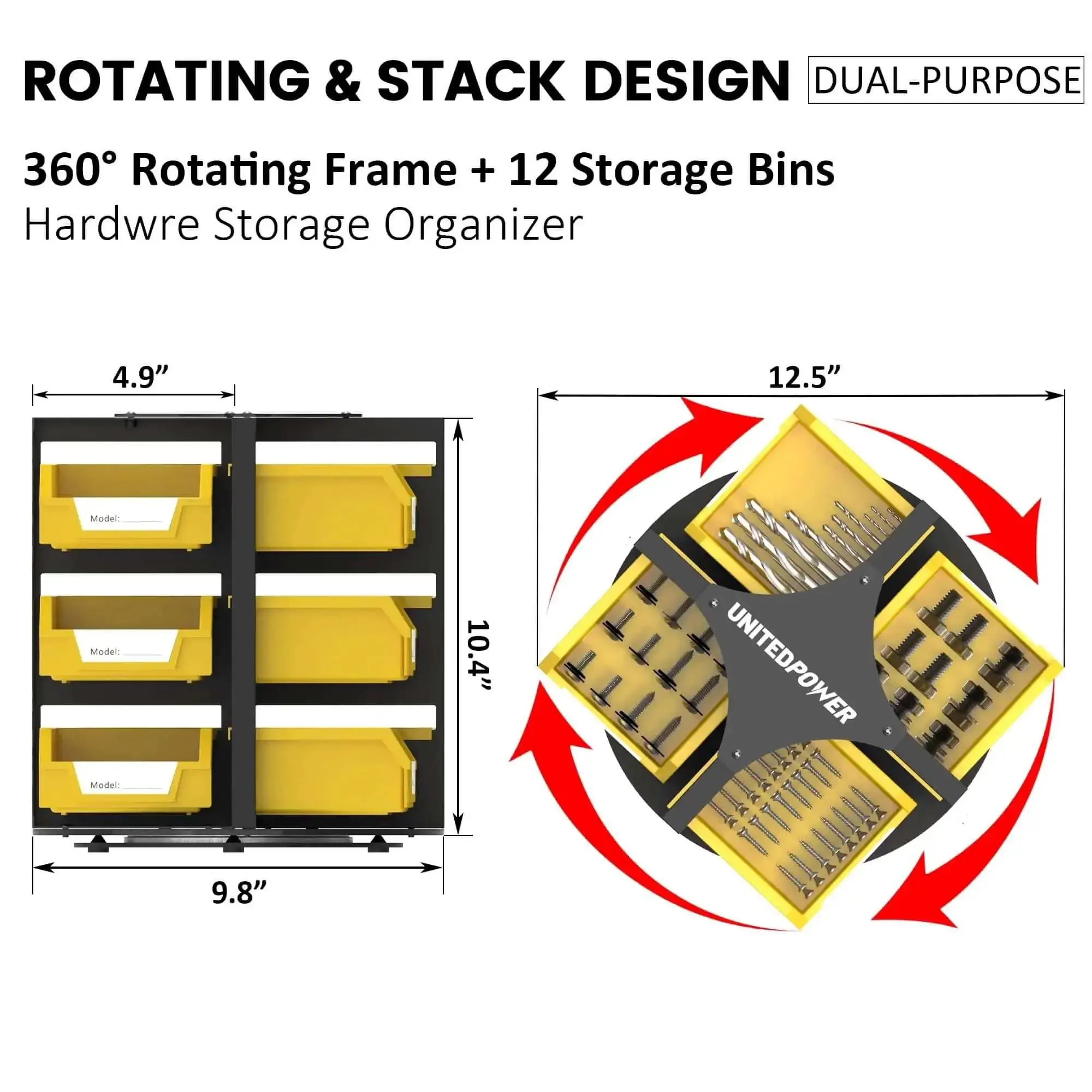 Rotating 12 Bin Tool Organizer For Nuts Bolts And Small Parts, Easy Access Lid Free Storage Rack For Garage, Workshop, Shed Or Home, Keeps Hardware Sorted, Grab And Go Within Reach - Image 6