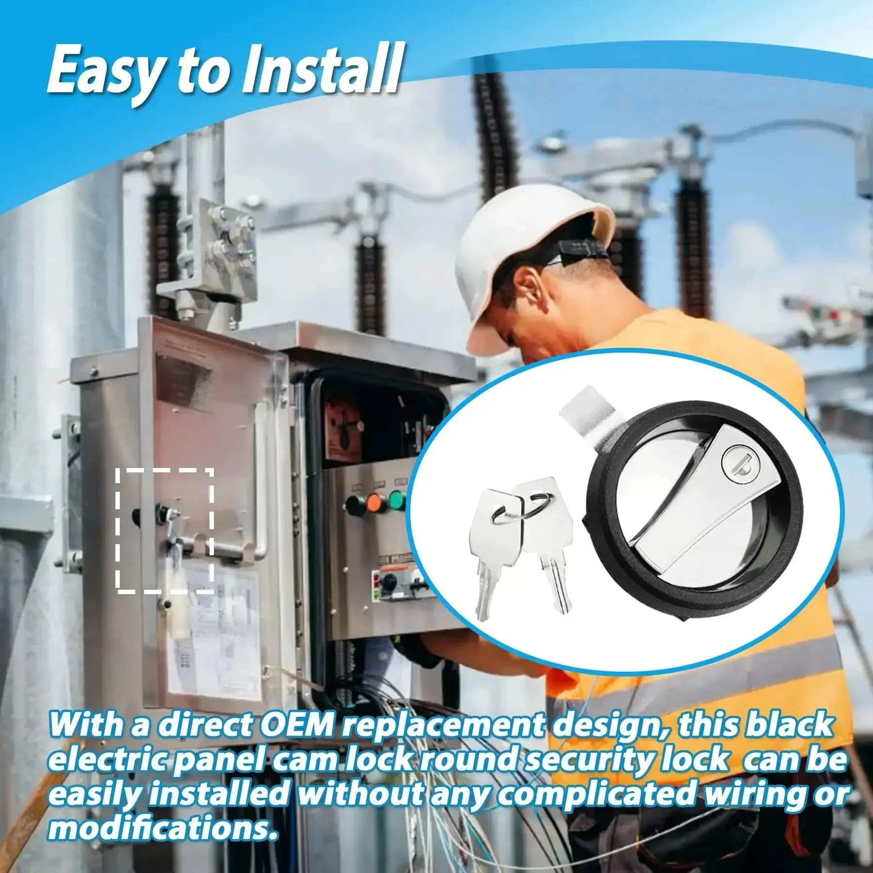 Round Cam Lock Security Lock Black For Electric Control Panels And Electrical Enclosures Tough As Nails Zinc Alloy Build Perfect For PLC Cabinets Telecom Boxes Transformers And Industrial Machinery - Image 2