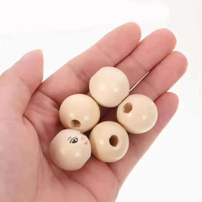 Round Wooden Smile Face Beads Set, 50 Pieces Doll Head Wood Beads, Loose Beads, Round Spacer With Hole For DIY Jewelry Making And Crafts, 14mm Diameter, Cute Handmade Accessories - Image 3