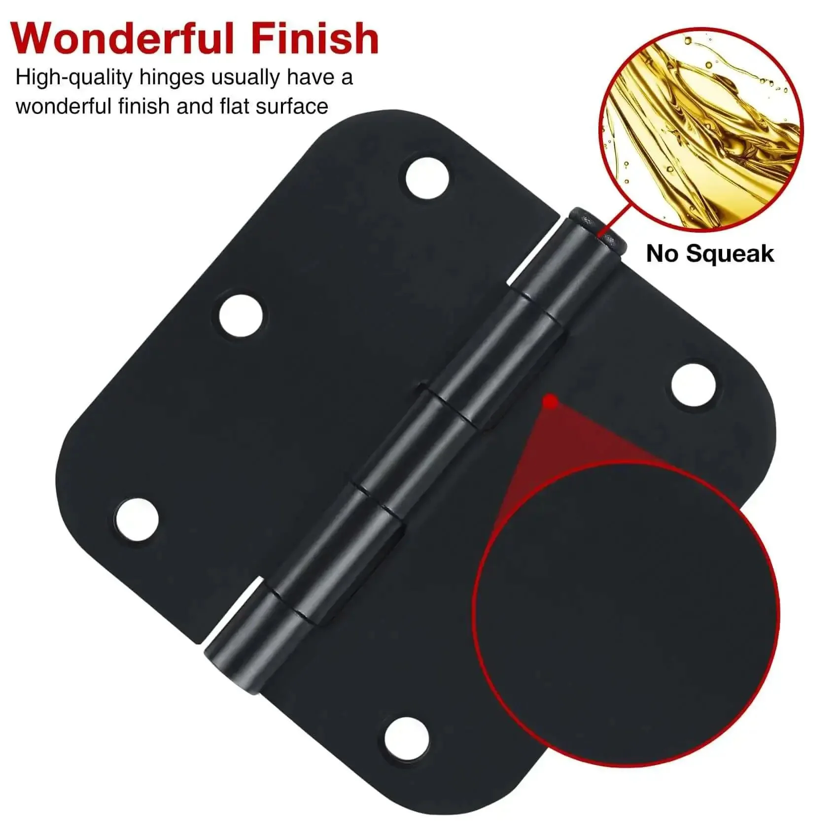 Rounded Matte Black Door Hinges Set Three And A Half Inch Five Eighths Inch Radius Thirty Pack Interior Flat Iron Bifold Standard Hinge For Bedroom Closet Cabinet Doors No Squeak And Easy Install With One Hundred Eighty Screws - Image 8