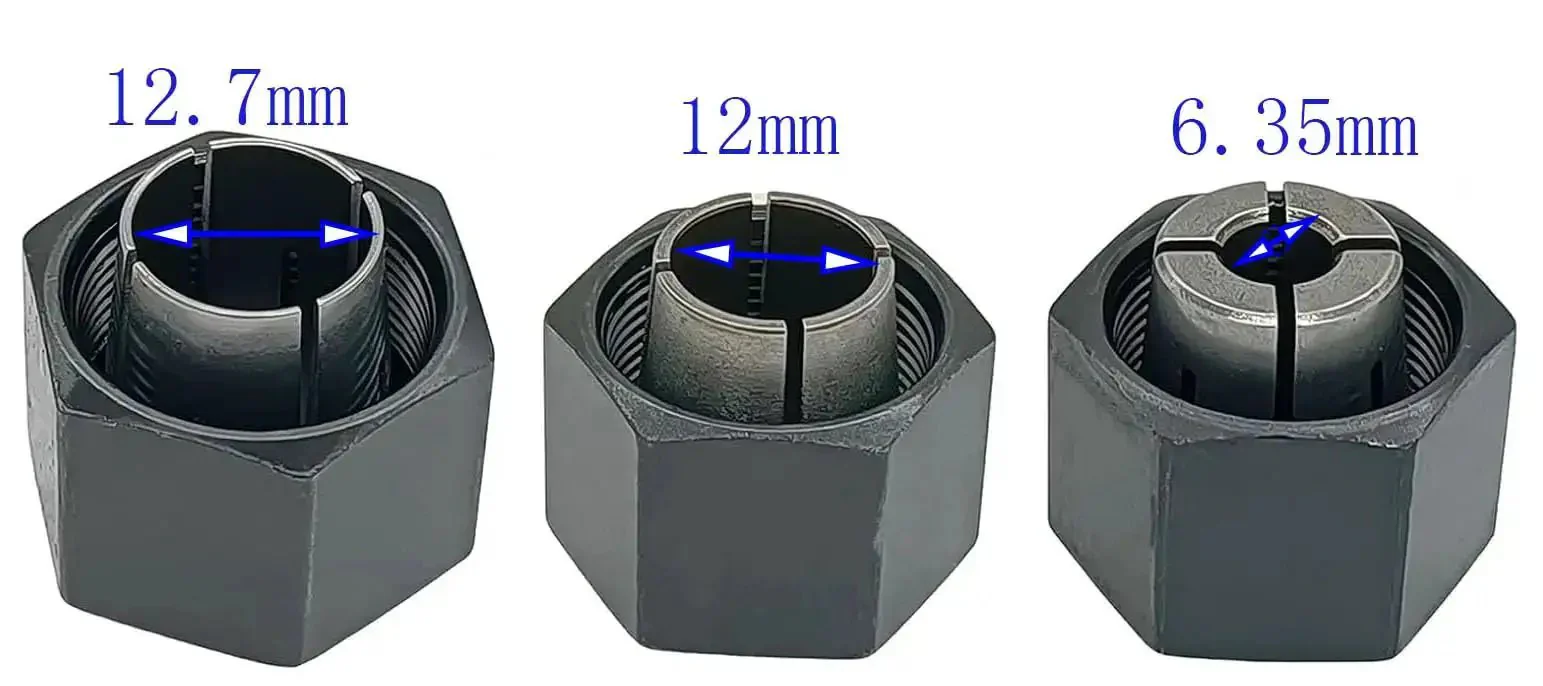 Router Collet And Nut Set With Reducer Sleeves 6 Piece Kit Includes 1/4 Inch 1/2 Inch And 12 mm Collets 1/2-3/8 Reducer 12.7-6Mm And 12.7-8Mm Adapters Built For DIYers And Pros Fits Popular Router Models - Image 3