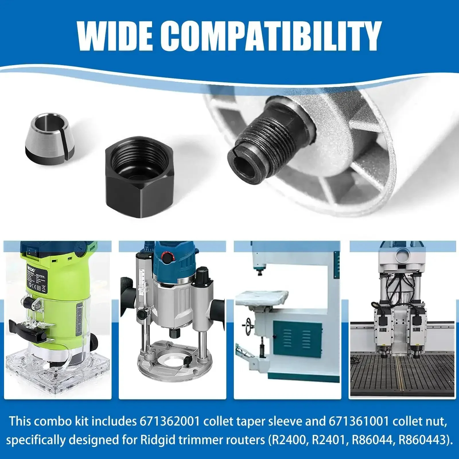 Router Collet Nut And Cone Sleeve Kit For Models R2400, R2401, R86044, R860443 2 Pack Replacement, Quick Five Minute Swap, Easy Maintenance To Restore Router Performance And Precision - Image 5