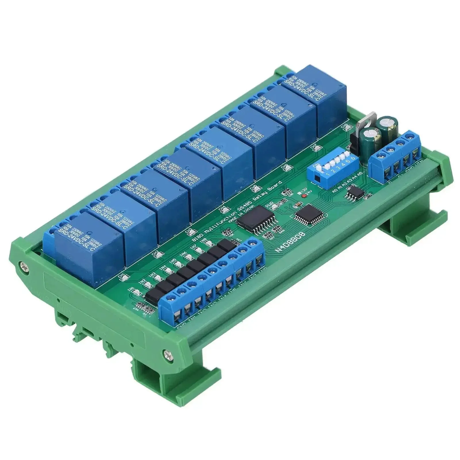 RS485 Relay Board 24V Industrial Relay Module With 8 Inputs And 8 Outputs DIN Rail PLC Expansion For Control Six Working Modes Open Close Jog Self Lock Interlock Delay Plug And Play Ready Up To 64 Devices In Parallel Baud 9600 Bps Default - Image 3