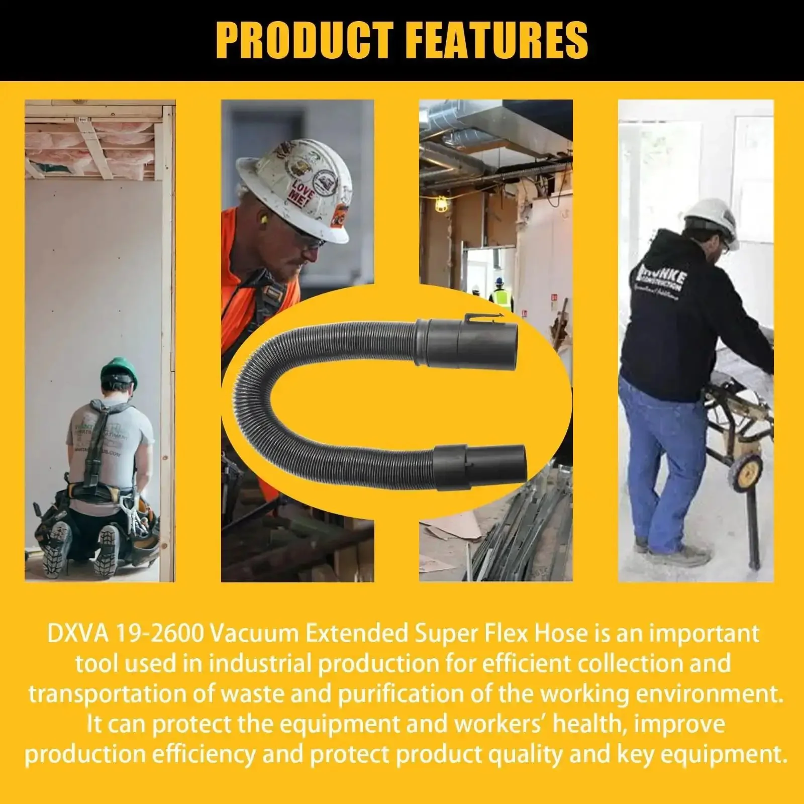 Rugged 1 7 8 Inch Shop Vacuum Hose For Wet Dry Vacuums Super Flex Extension Industrial Grade Flexible Heavy Duty Easy On Tool Connection Keeps Debris Out Compatible With DXV04T And Similar Models - Image 5