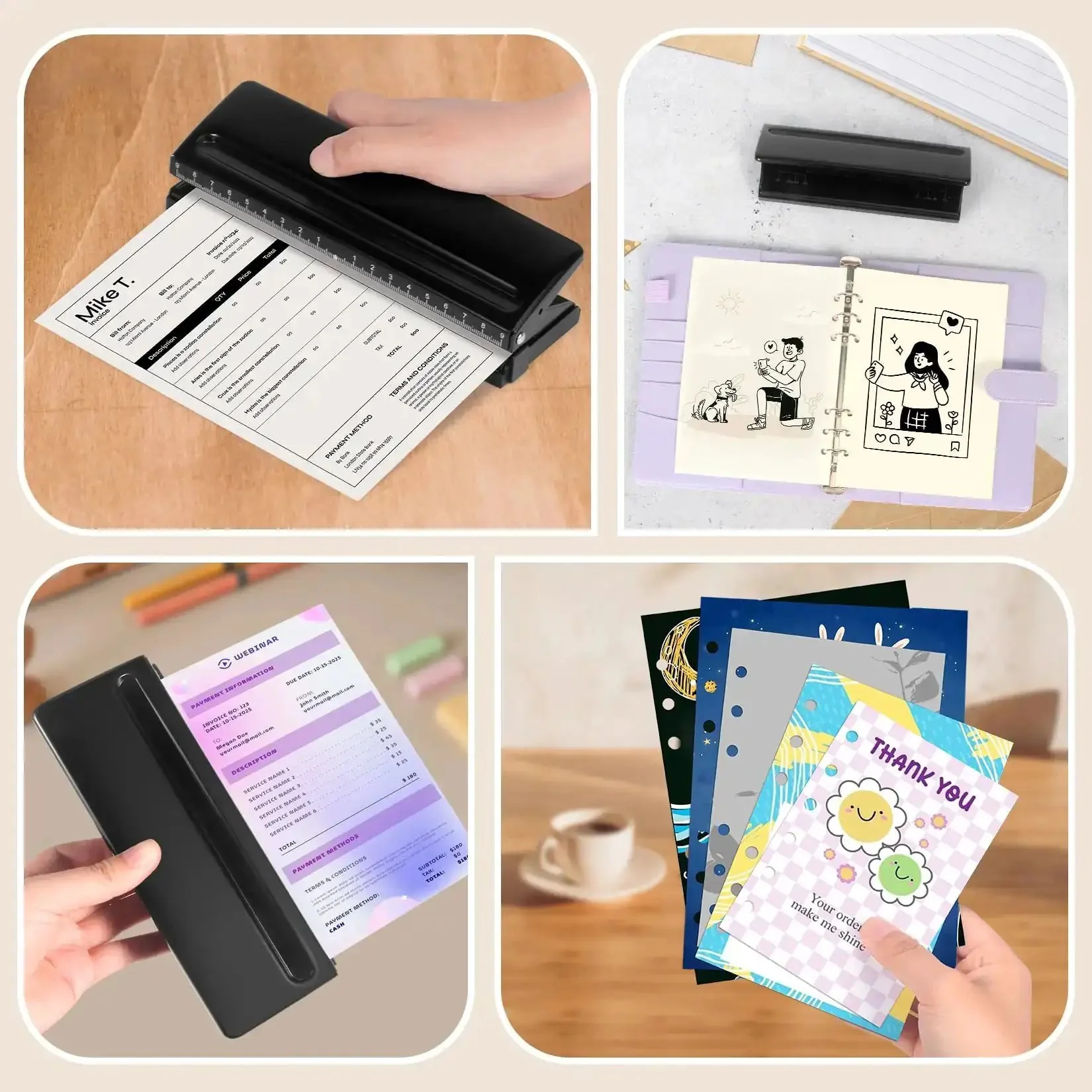 Rugged 6 Hole Paper Puncher With Adjustable Ring Spacing For A5, A6, A7 Formats, Four Position Settings 19mm 38mm 51mm 70mm, Lets You Punch Up To 6 Sheets, Ideal For Daily Planners, Binders, Notebooks, And Agendas, Black - Image 5