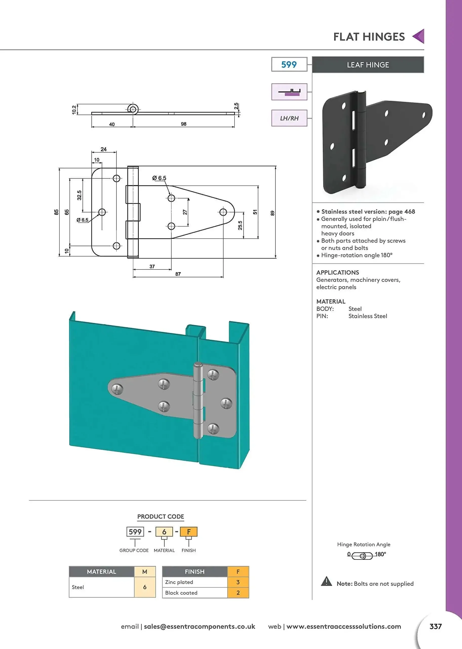 Rugged Black Flat Leaf Hinge For Heavy Doors And Truck Cabinets, 180 Degree Swing, Beefy Heavy Duty Steel, Flush Mount, Great For Generators And Machinery Panels And Covers, Pack Of 12, Model 599.6.2 - Image 6