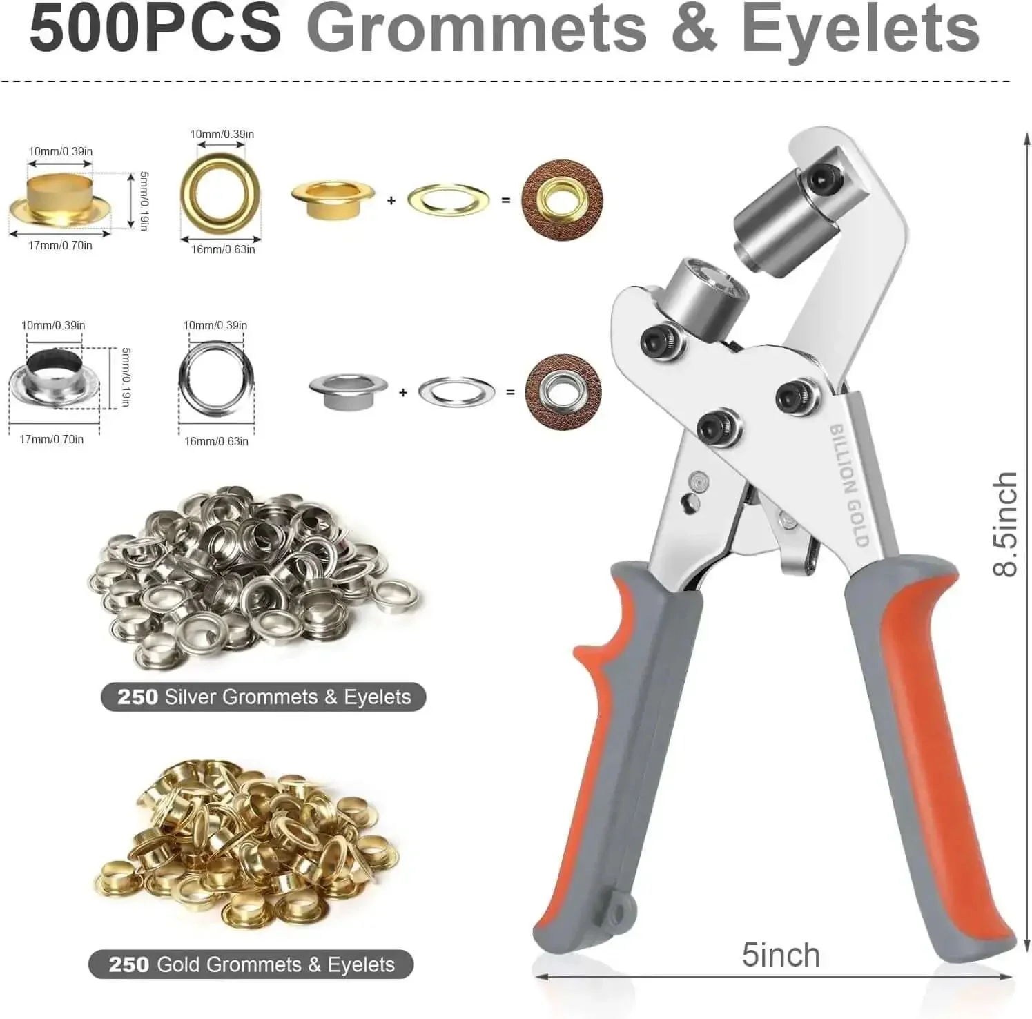 Rugged Grommet Kit For DIY Projects Three Eighths Inch 500 Eyelets And Grommets Pack No Pre Drill Required No Fuss Tarps Banners Canvas And Outdoor Covers Heavy Duty Steel Construction Fast Low Effort Setup - Image 7